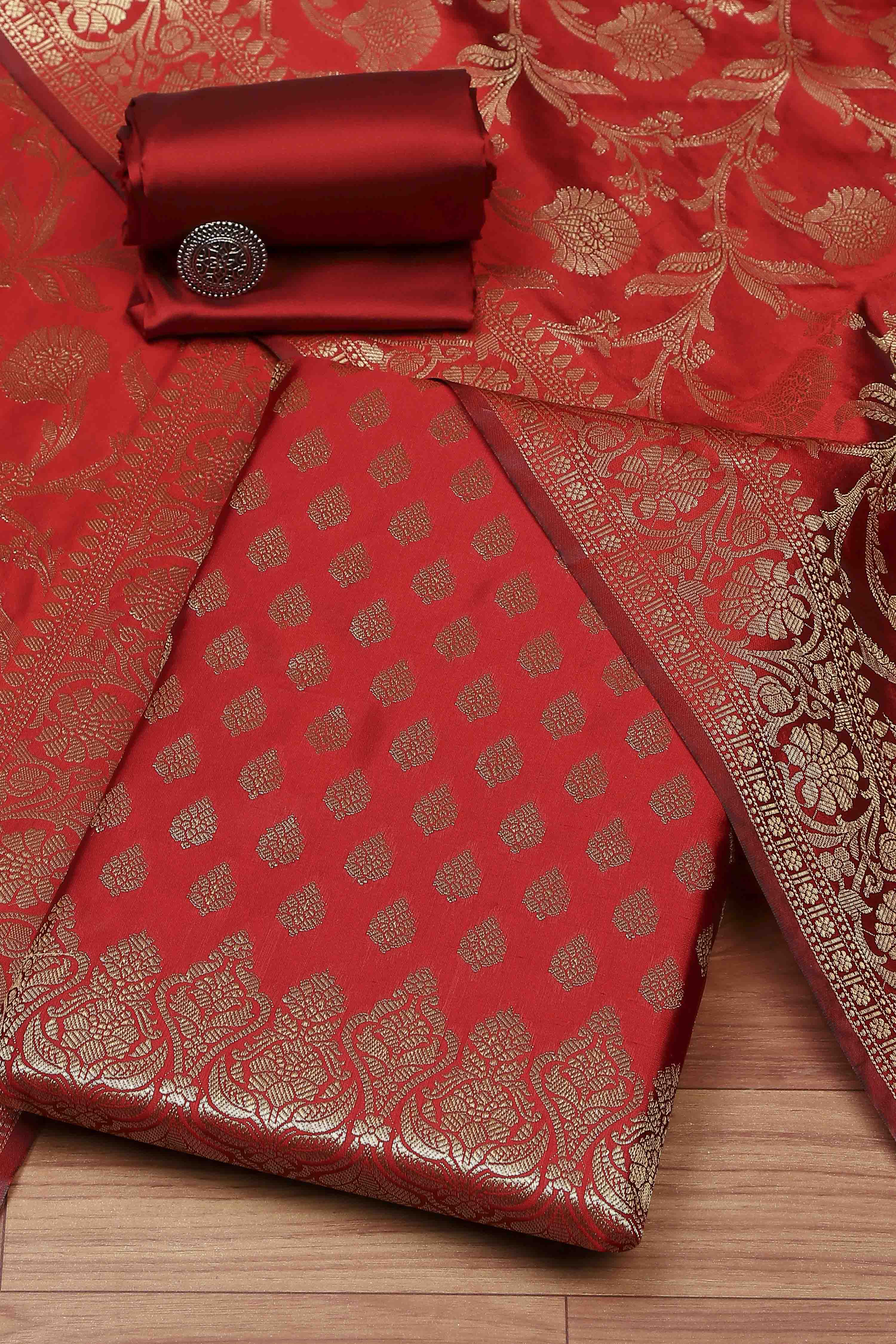 Rama Green Silk Unstitched Suit Set image number 0