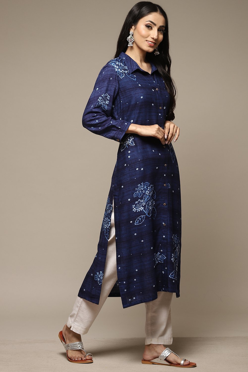 Indigo Rayon Straight Printed Kurta