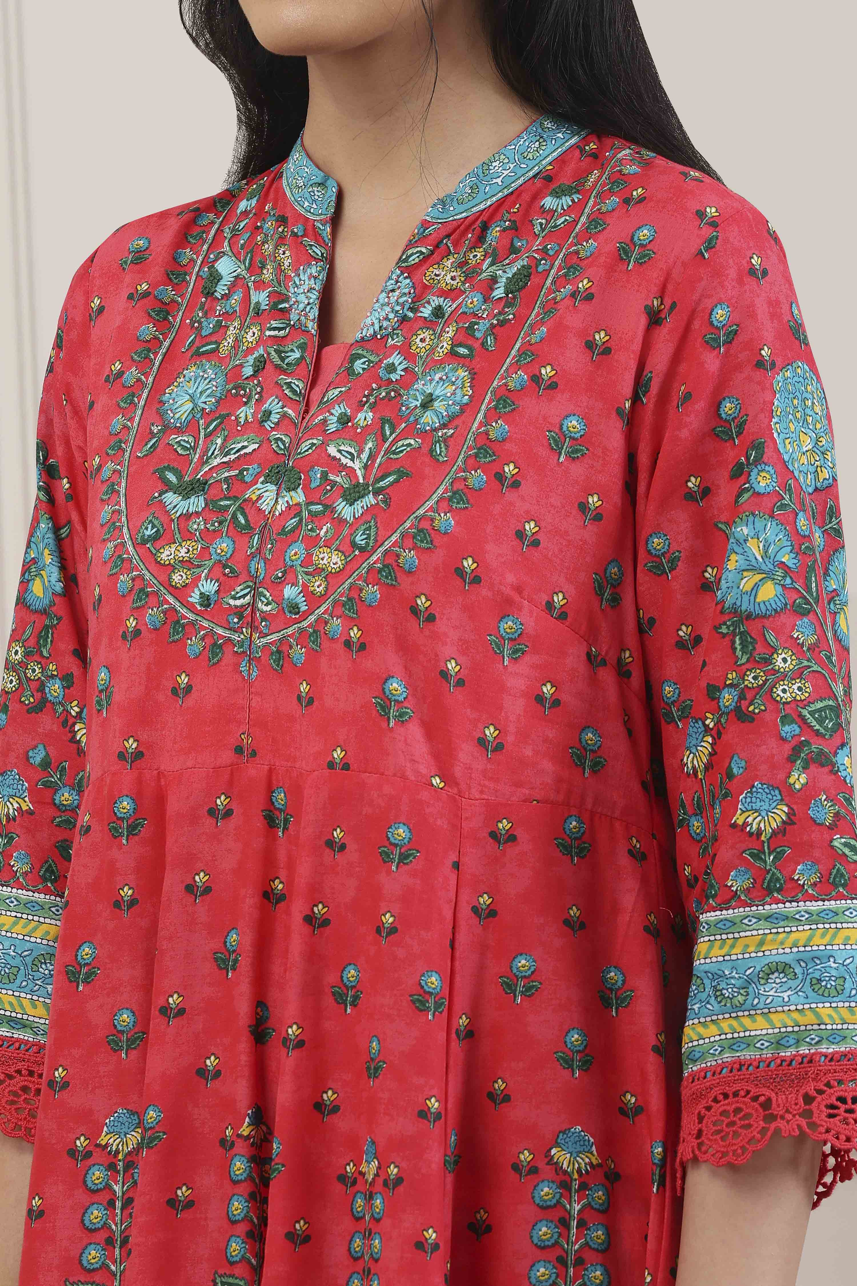 Cream-Toned Cotton Printed Kalidar Suit Set image number 1