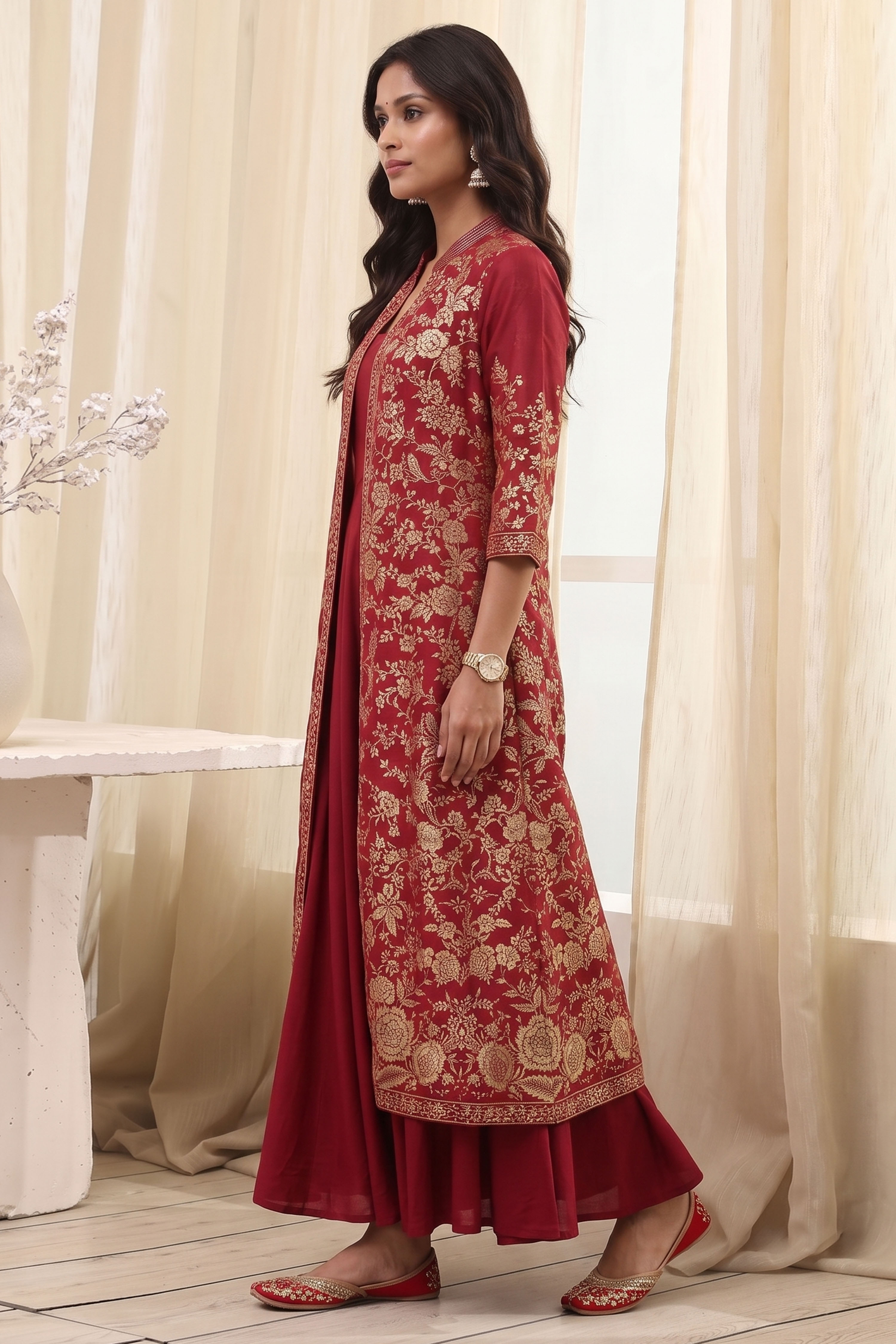 Green Maroon Polyester Straight Dress image number 2