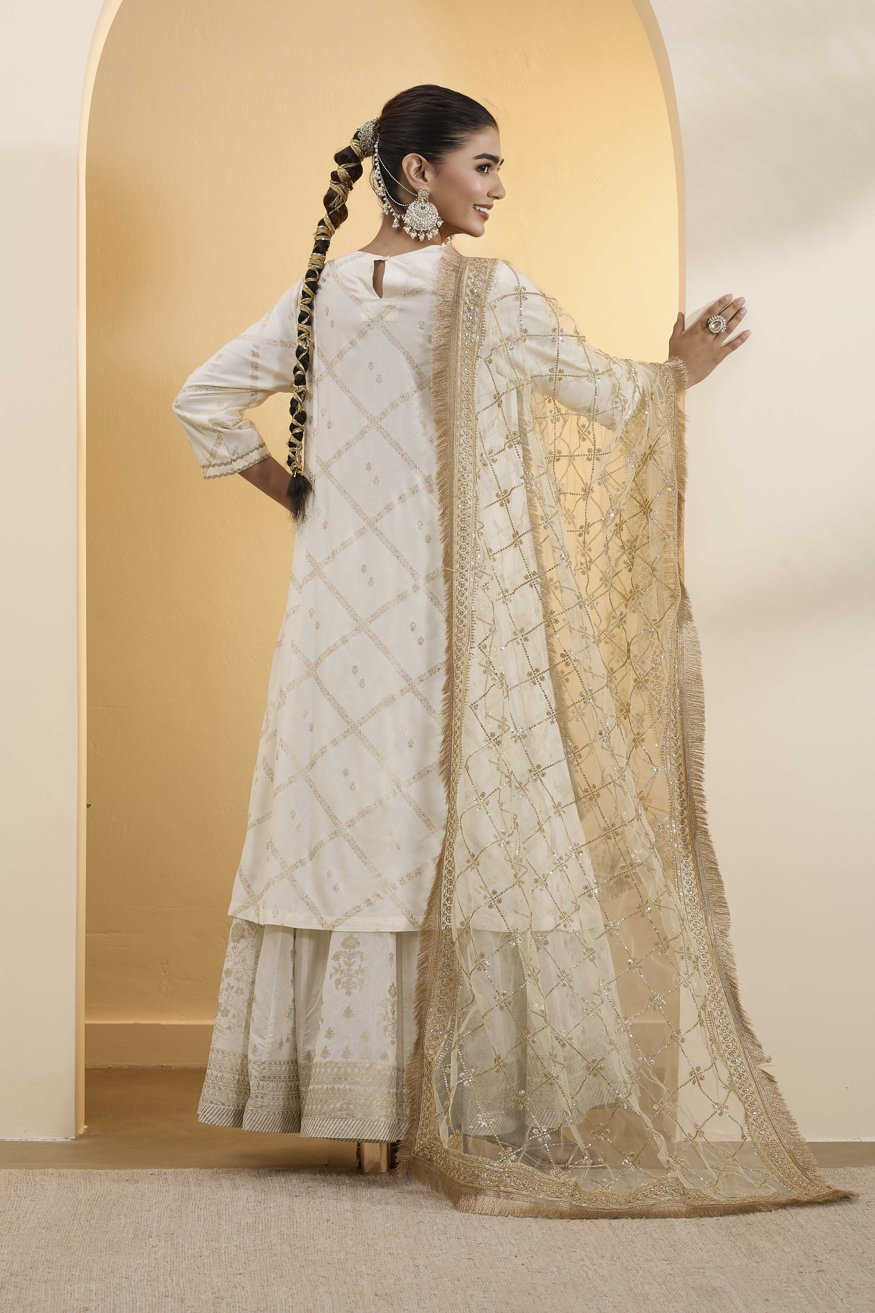 Light Gold Poly Bridal Embellished Dupatta image number 3