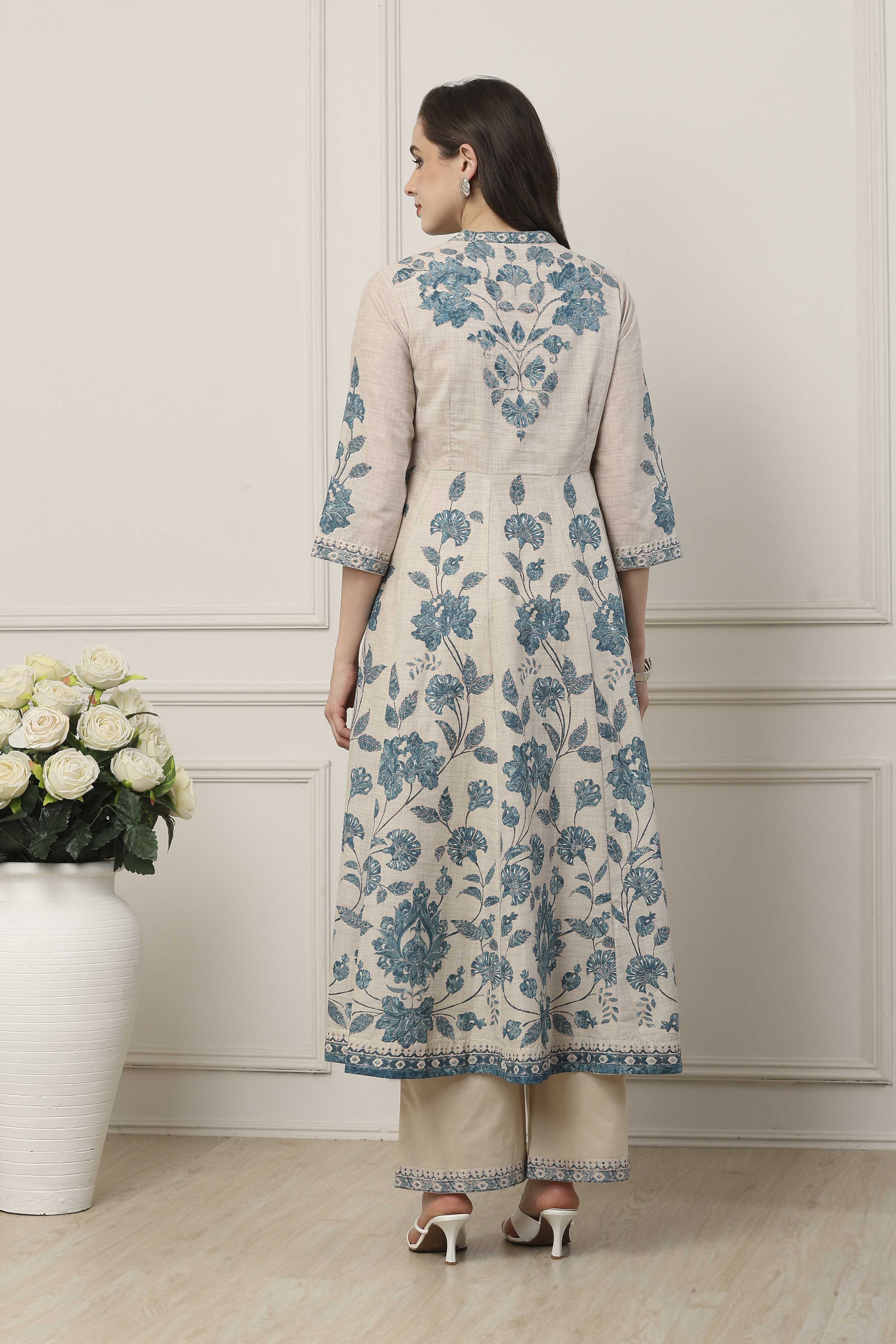 Blue Cotton Anarkali Suit Set image number 4