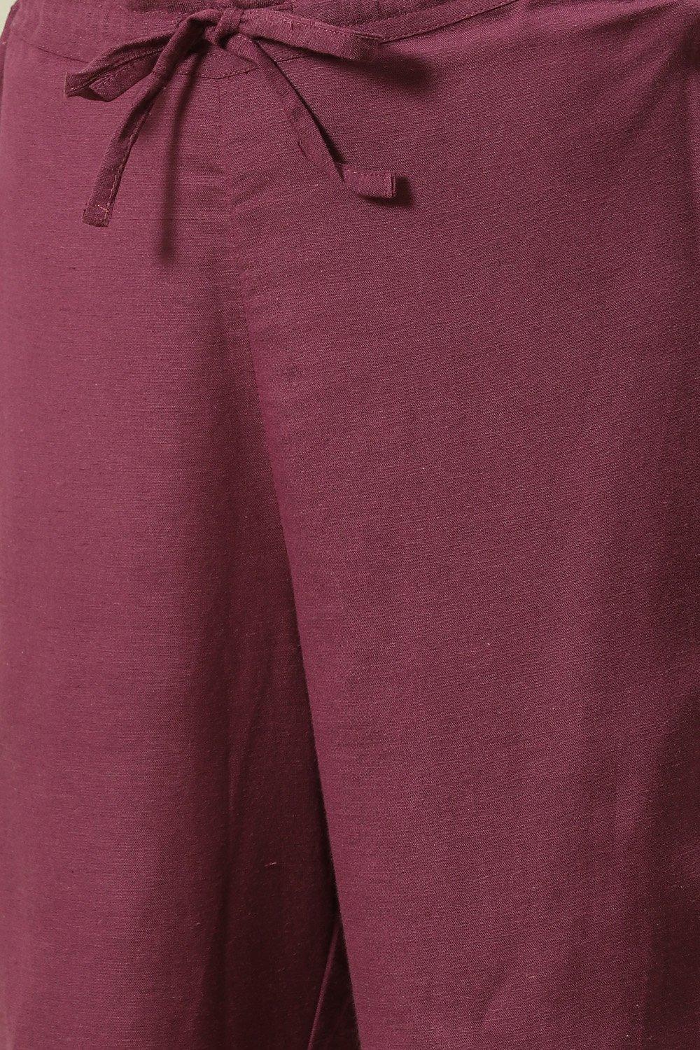 Wine Solid Straight Kurta Regular Pant Suit Set image number 2