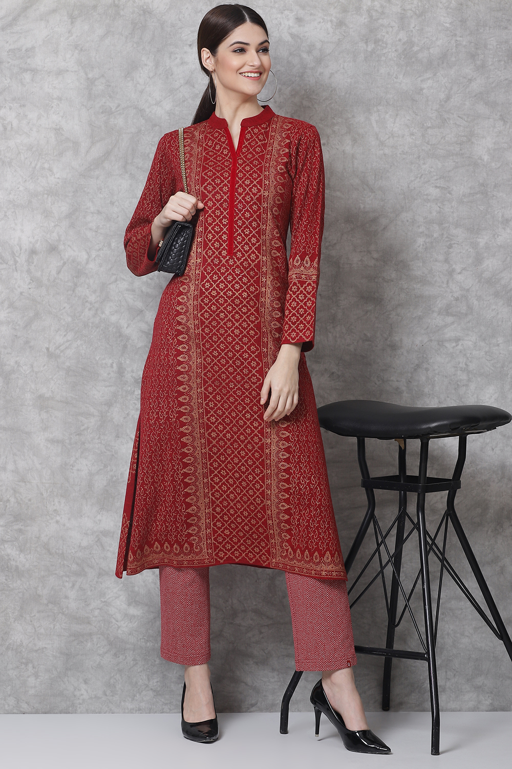 Red Straight Acrylic Kurta image number 0