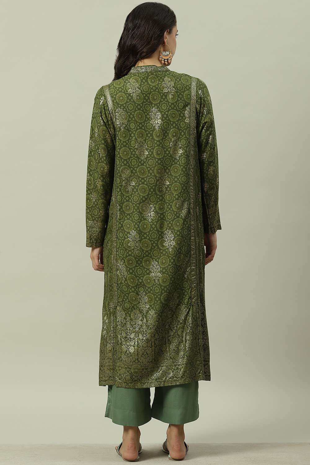 Green Rayon Straight Printed Kurta image number 4