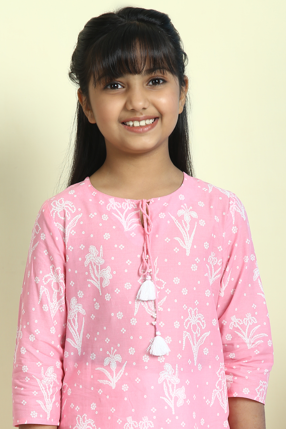 Pink Cotton Straight Printed Kurta image number 1