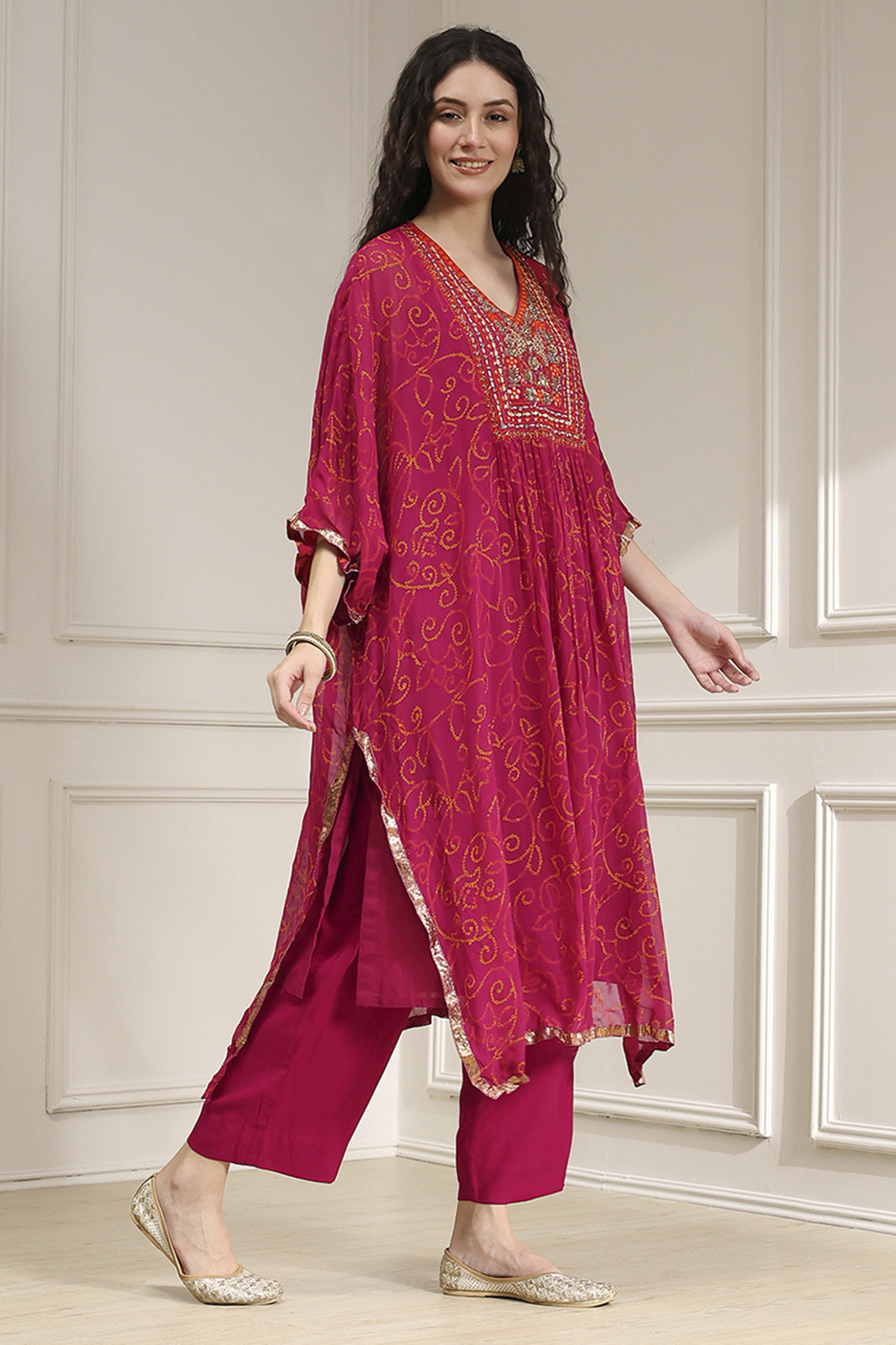 Purple Viscose Straight Printed Fusion Set image number 5