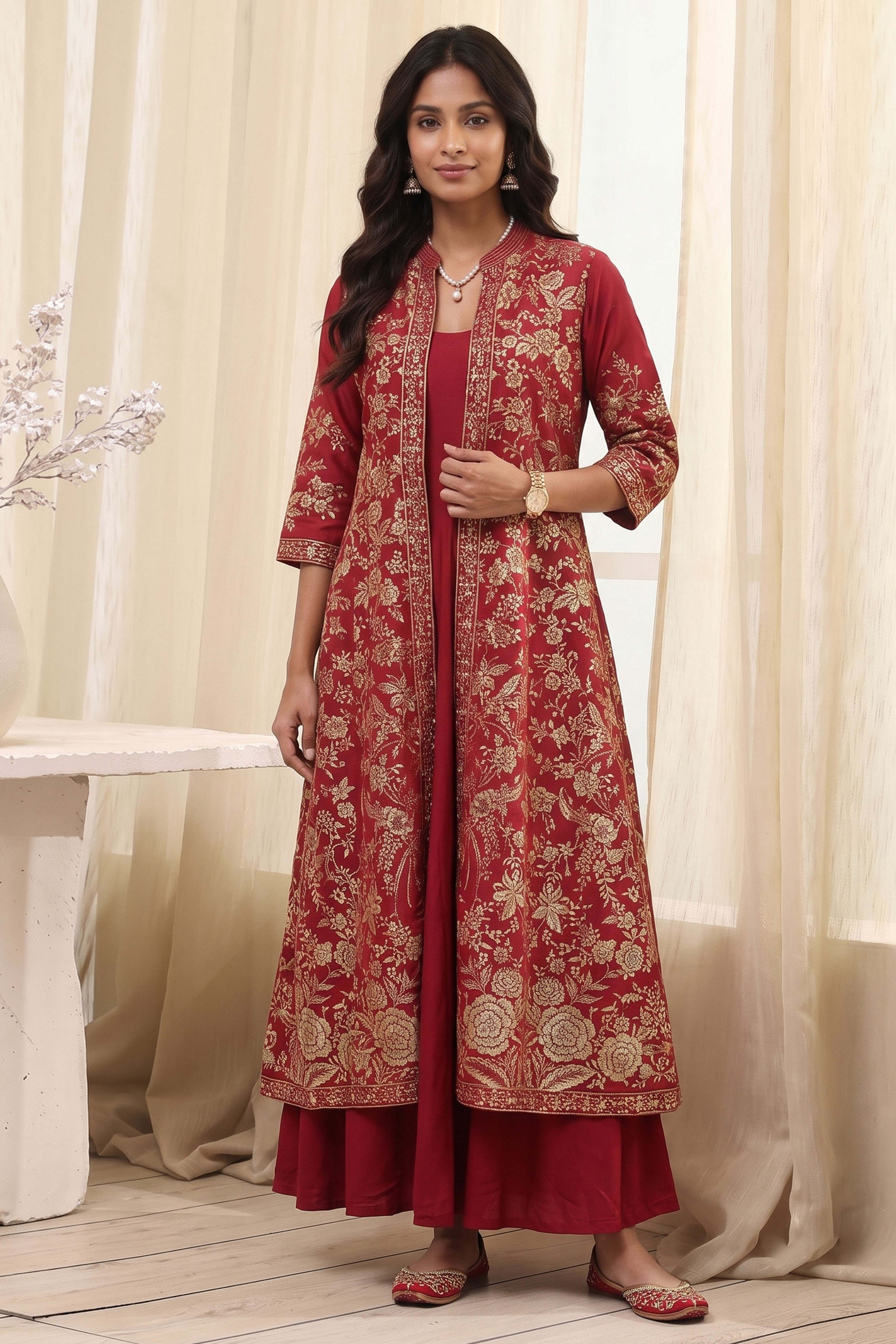 Green Maroon Polyester Straight Dress image number 5