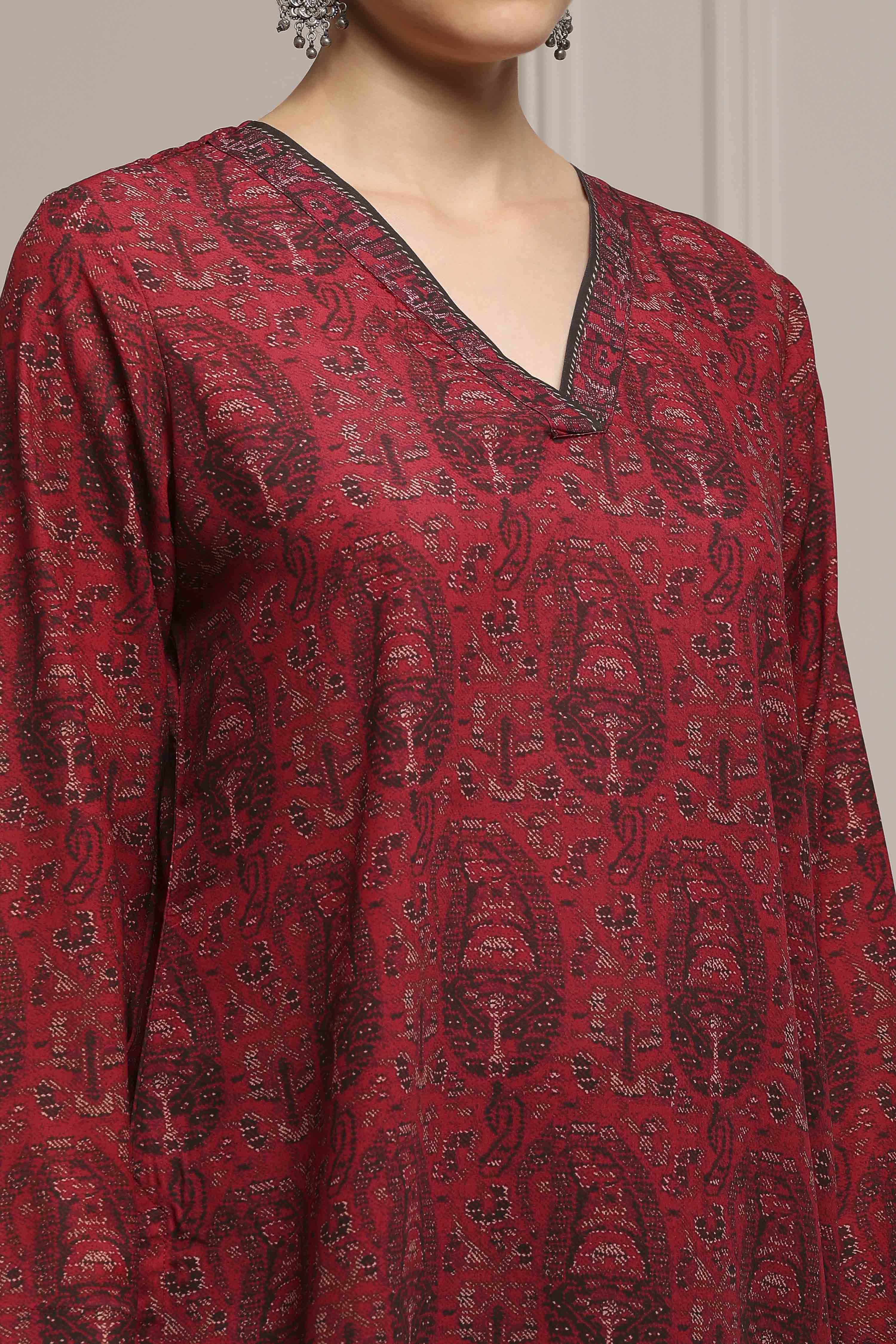 Off-White and Blue Printed Straight Short Kurta image number 1