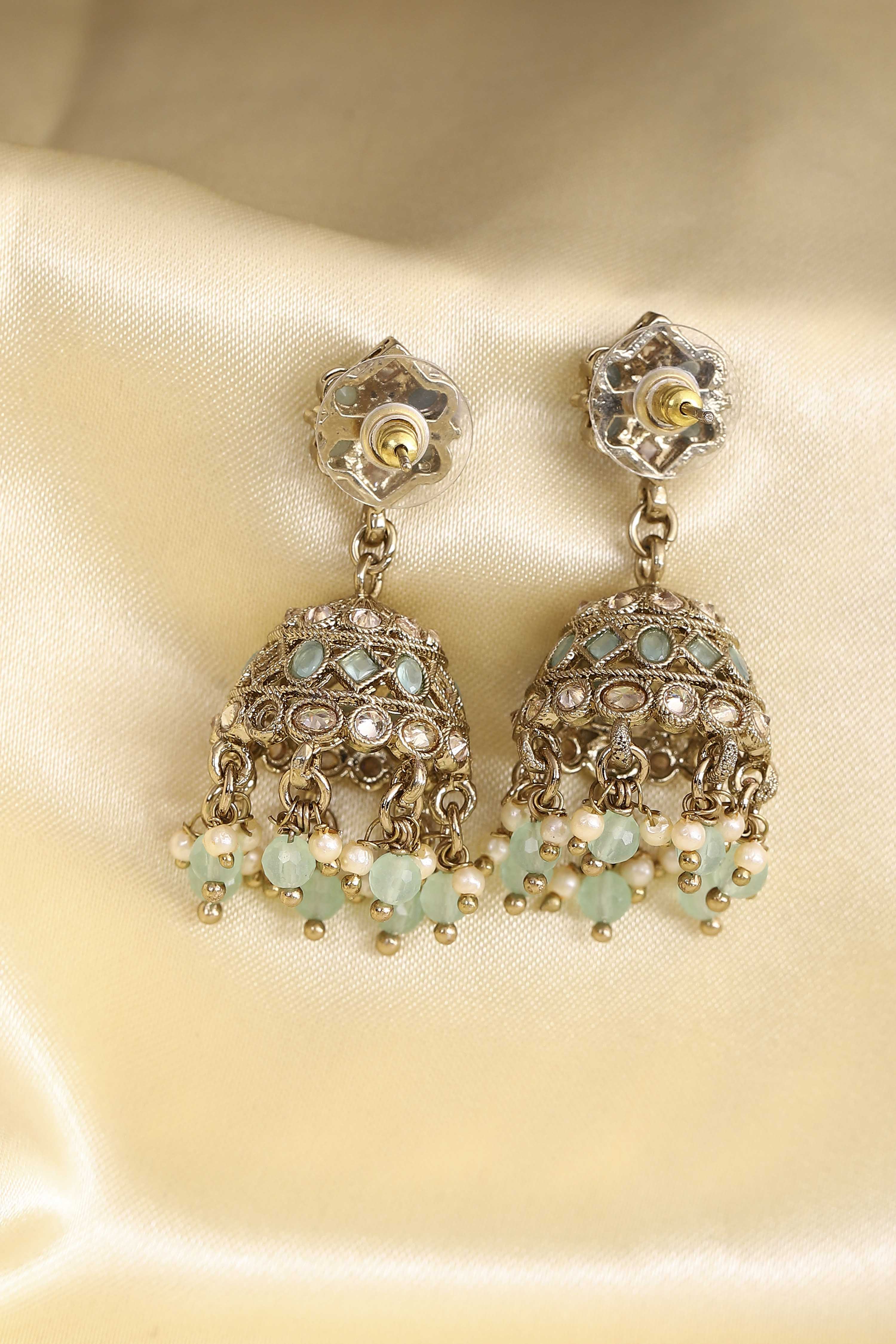 Mint Green Alloy Jhumka image number 2