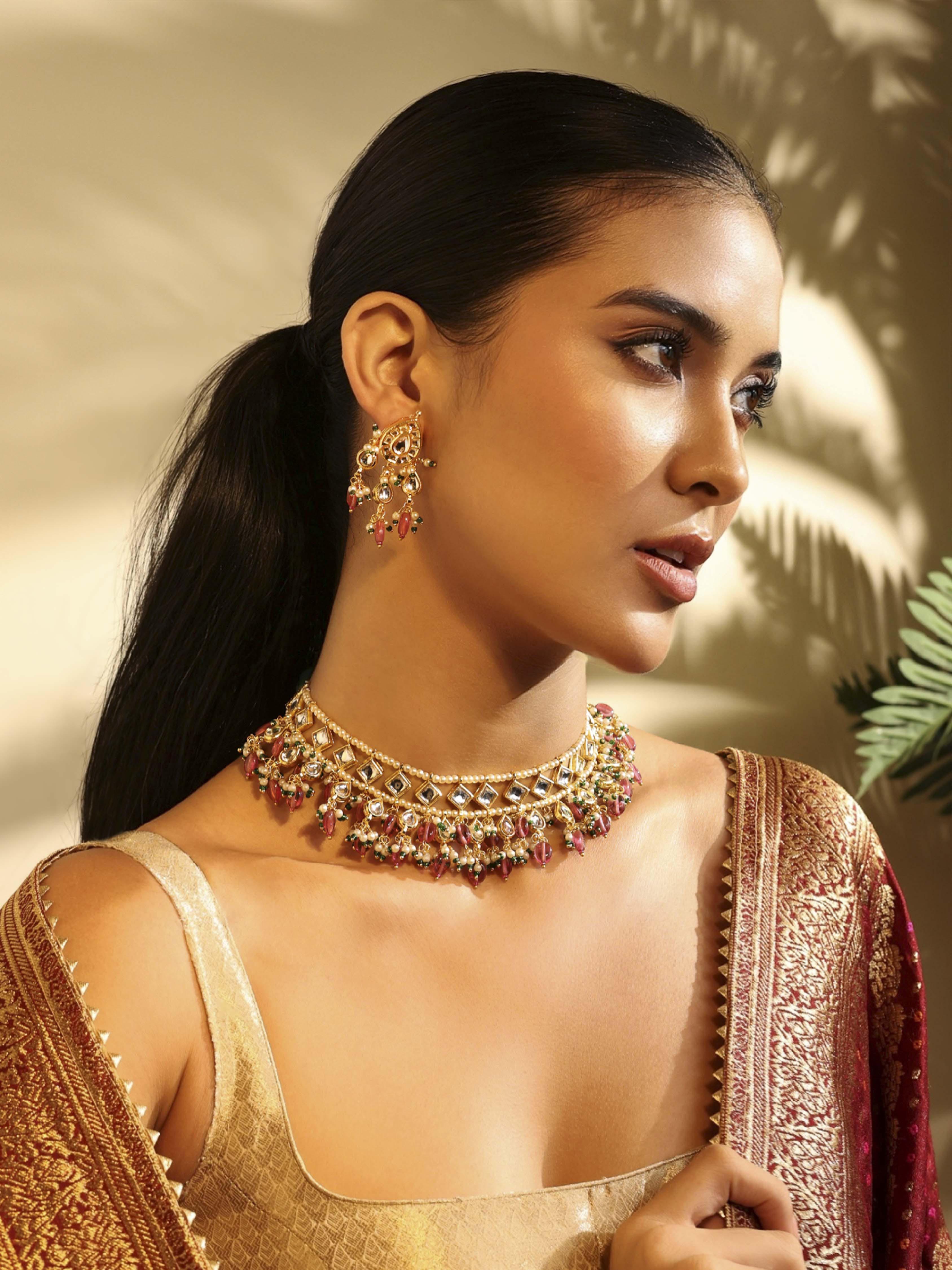Gold-Plated Brass Traditional Necklace Set image number 0