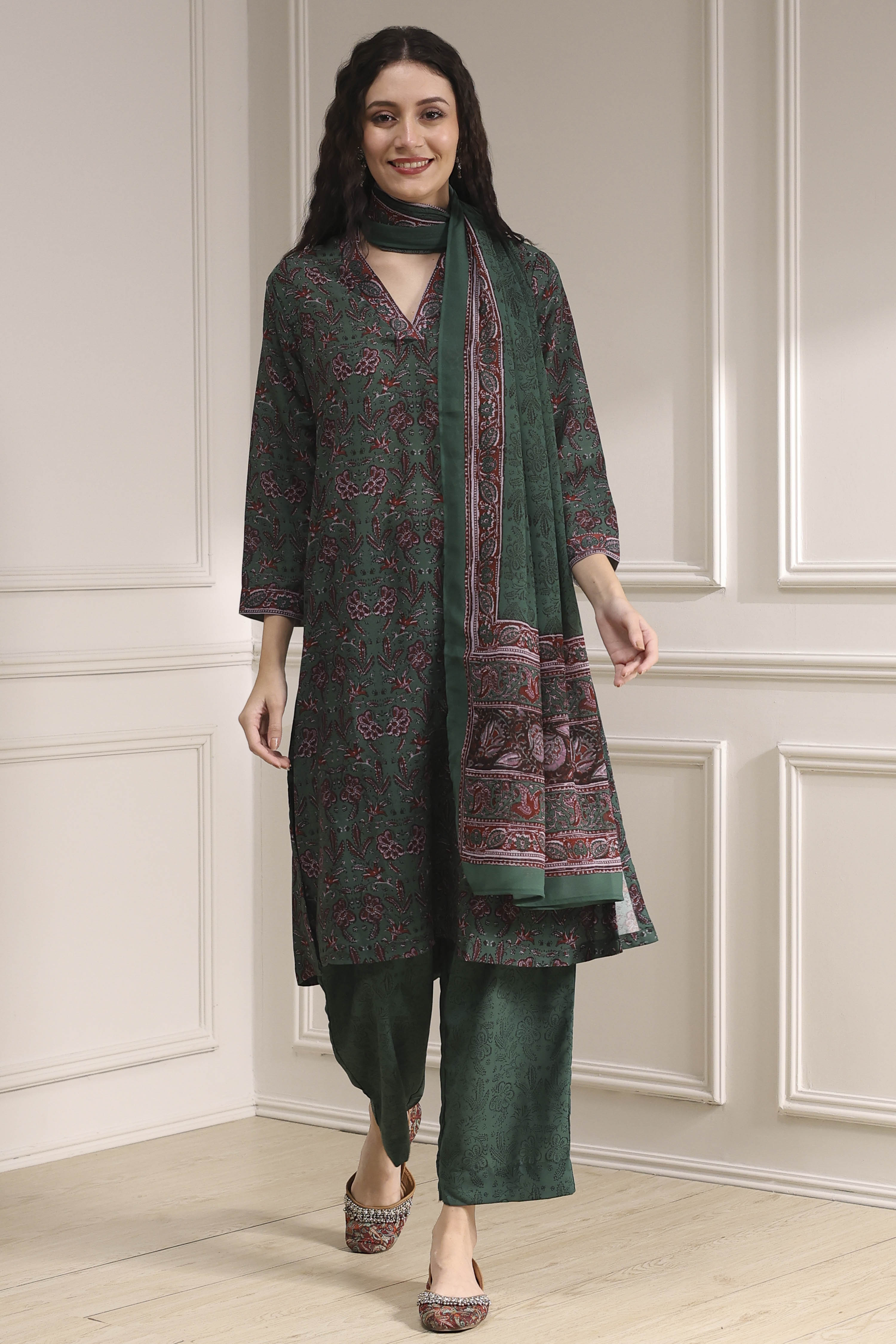 Blue Printed Straight Suit Set image number 0