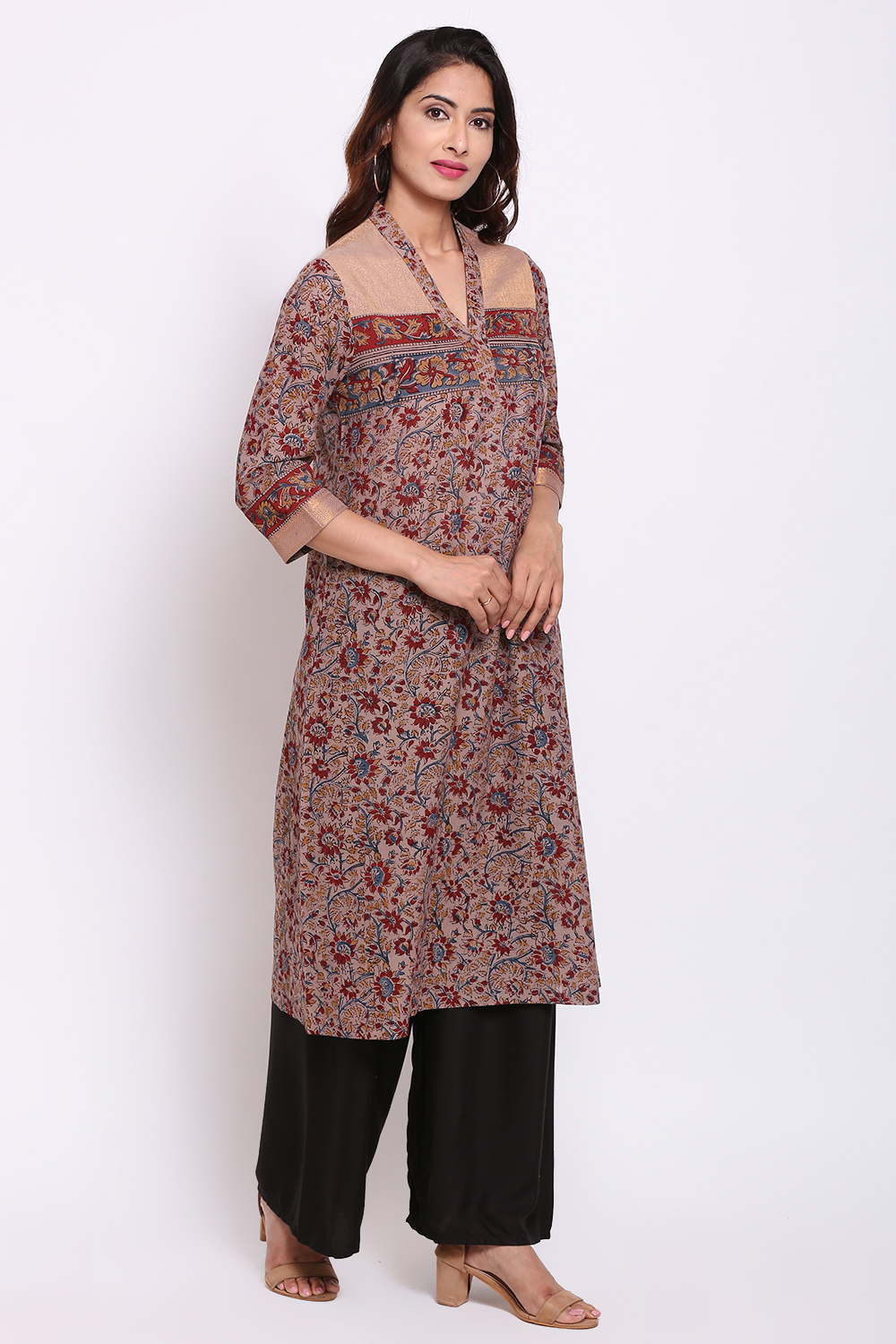 Muddy Pink Cotton Kalamkari Printed Kurta image number 3