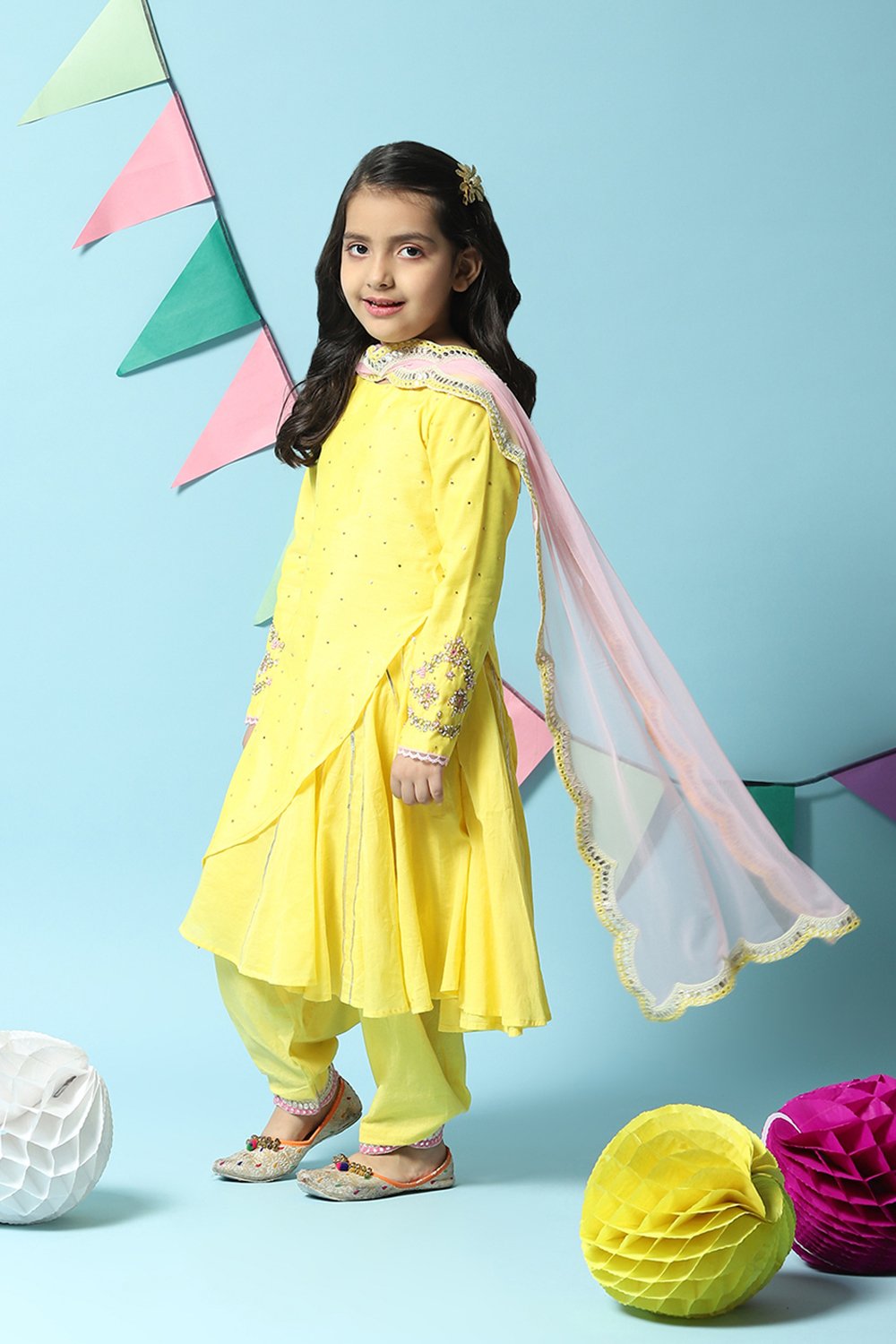 Yellow Cotton Kurta Salwar Suit Set image number 5