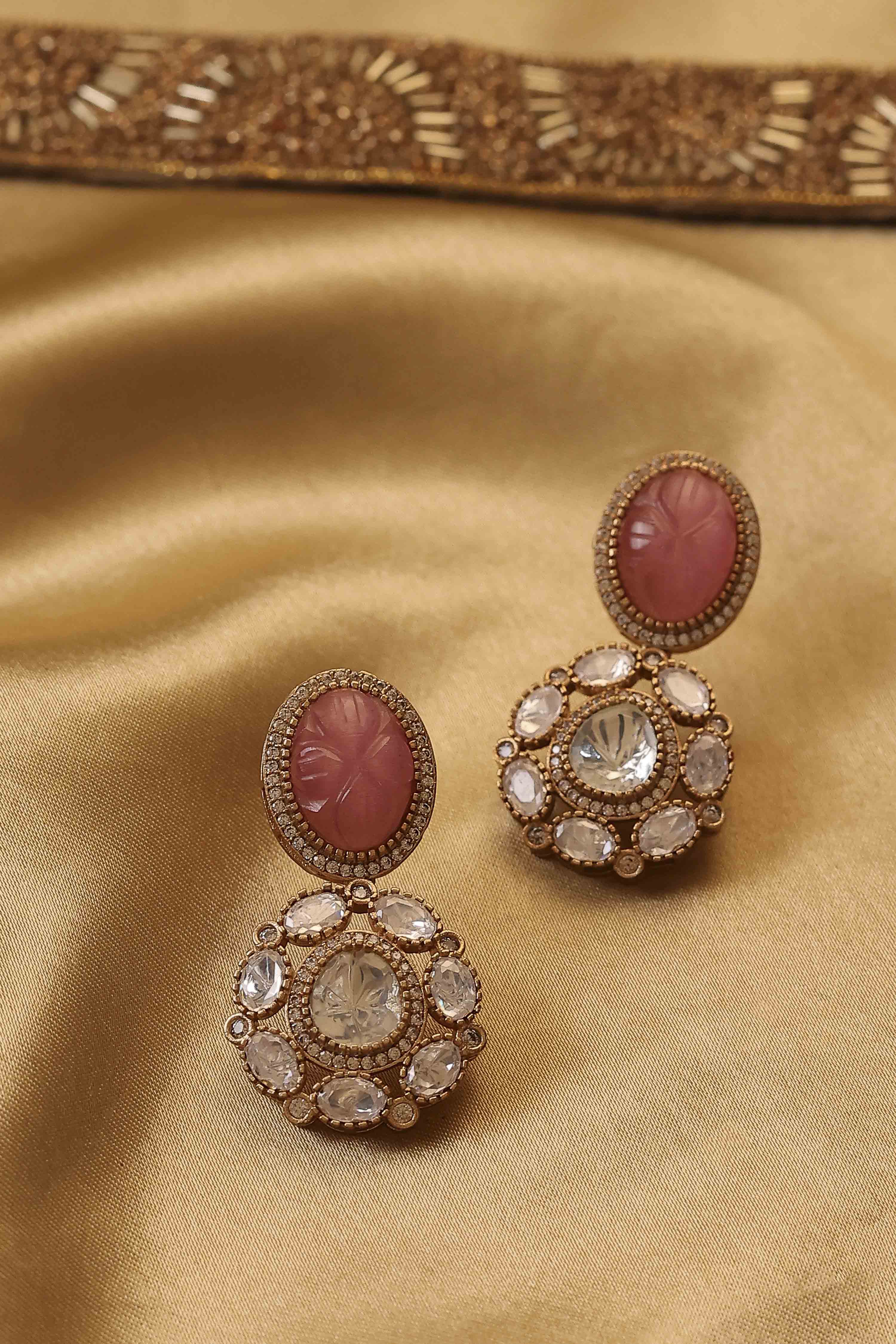 Light Pink Brass Kundan Drop & Danglers image number 0