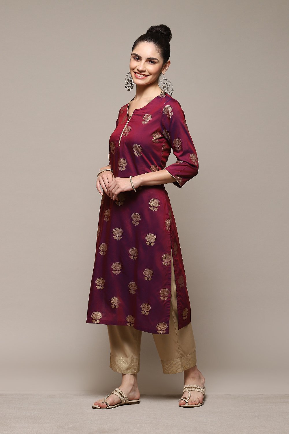 Pink & Purple Poly Viscose Straight Printed Kurta image number 2