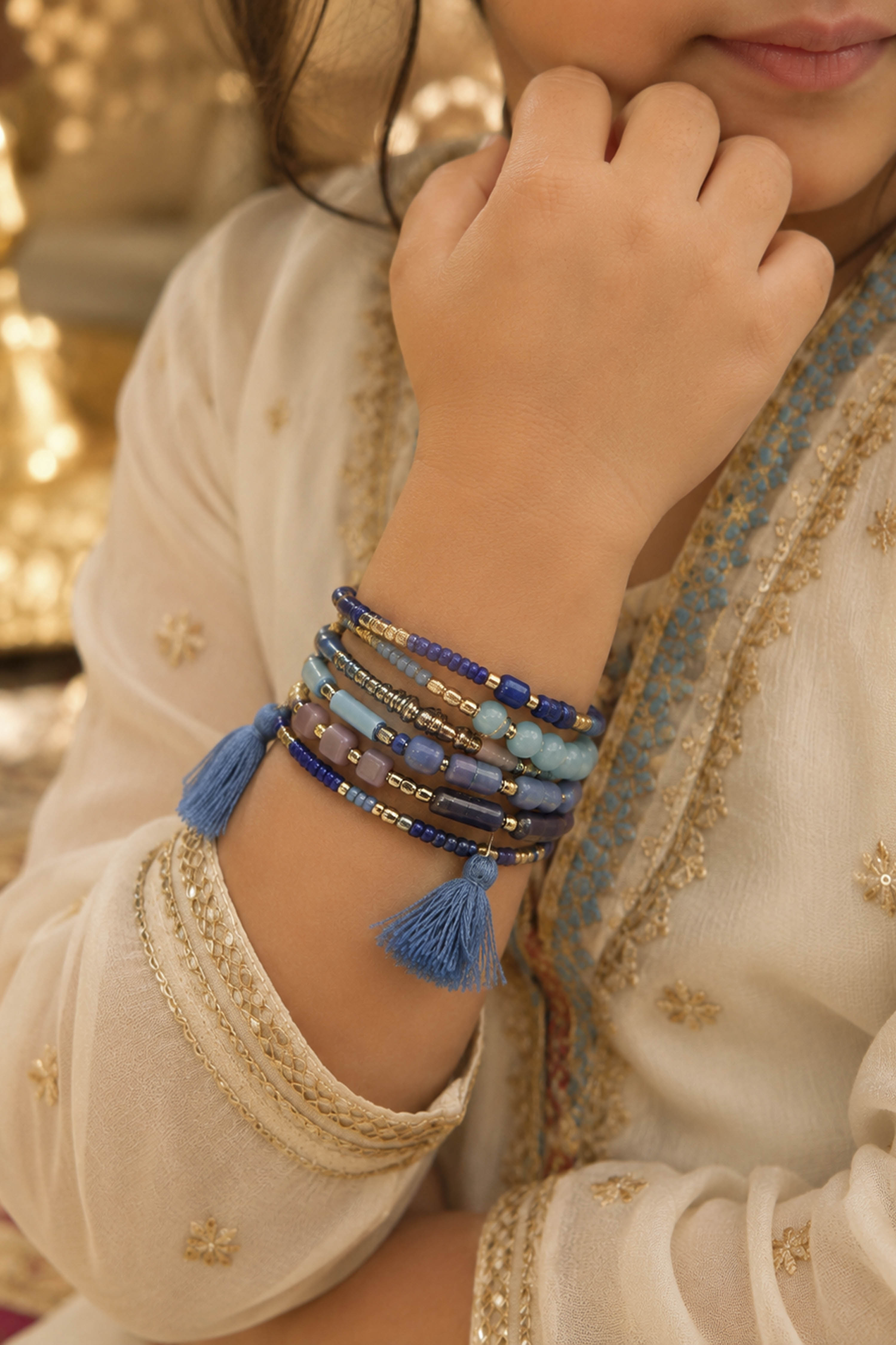 Blue Plastic Multi-Strand Wrap Around Bracelet image number 1