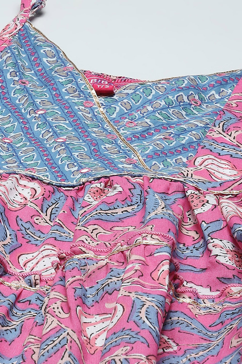 Pink Cotton Tiered Kurta With Palazzo & Net Dupatta  image number 1