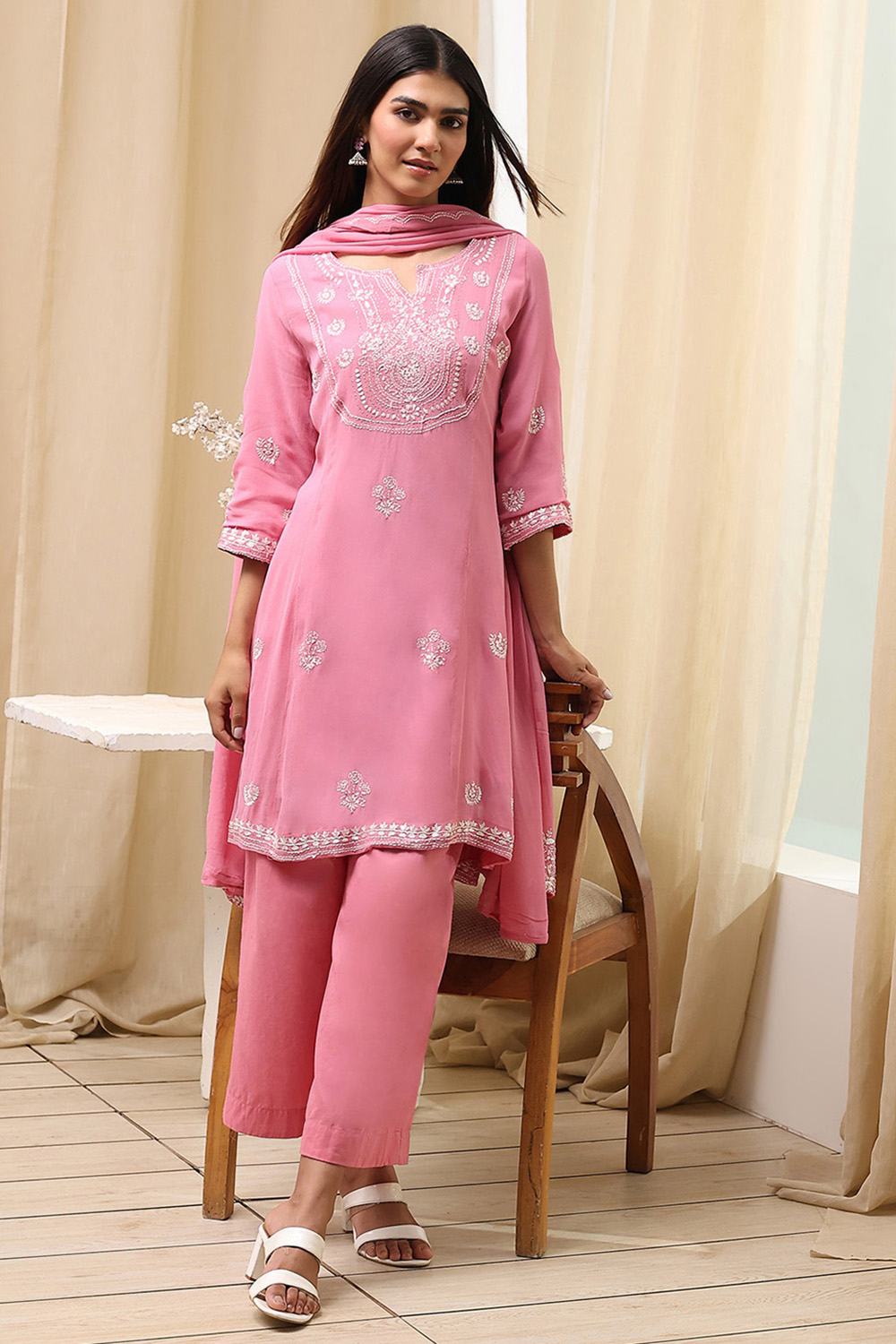 Pink Viscose Kalidar Suit Set image number 0
