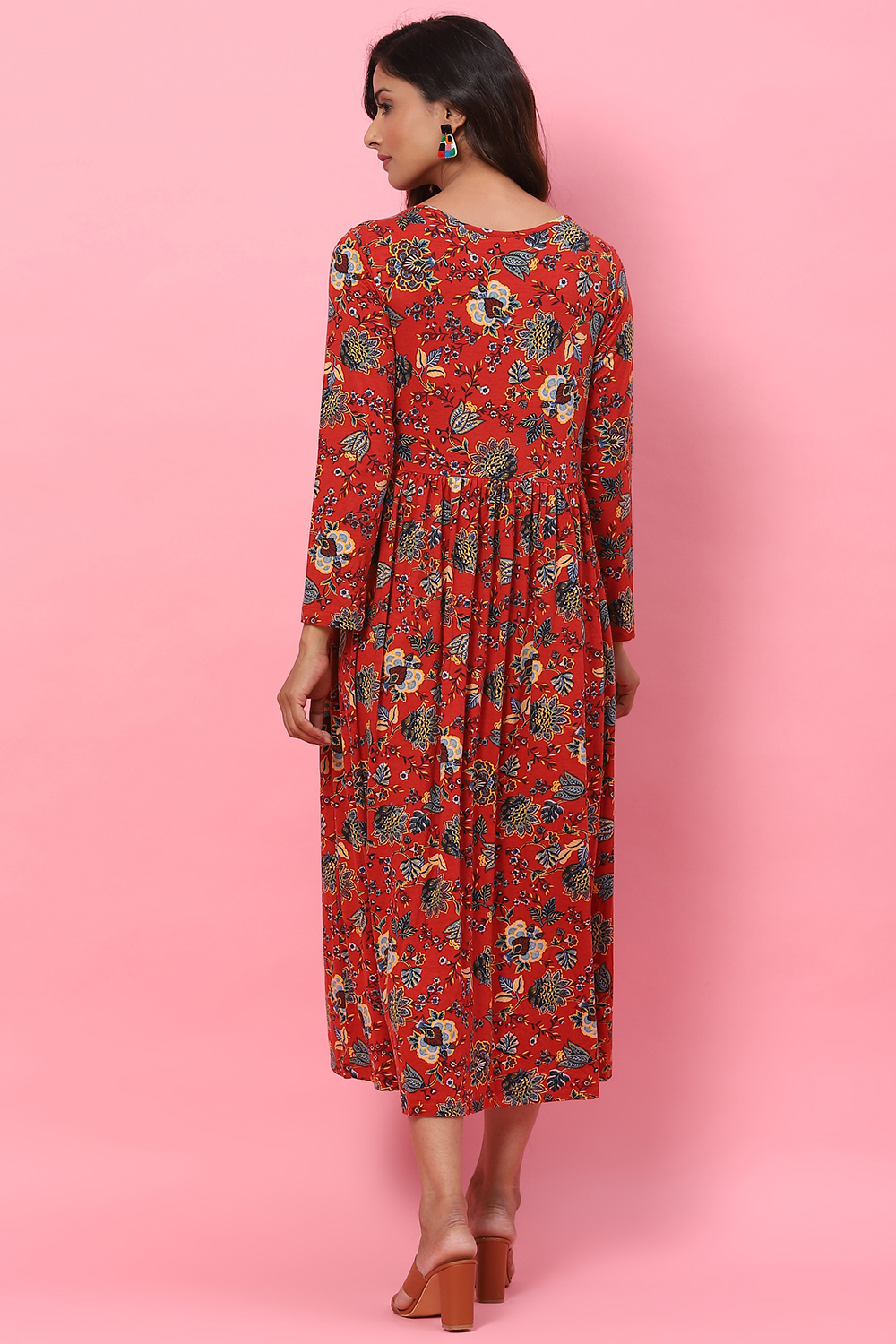 Red LIVA Flared Fusion Dress image number 4