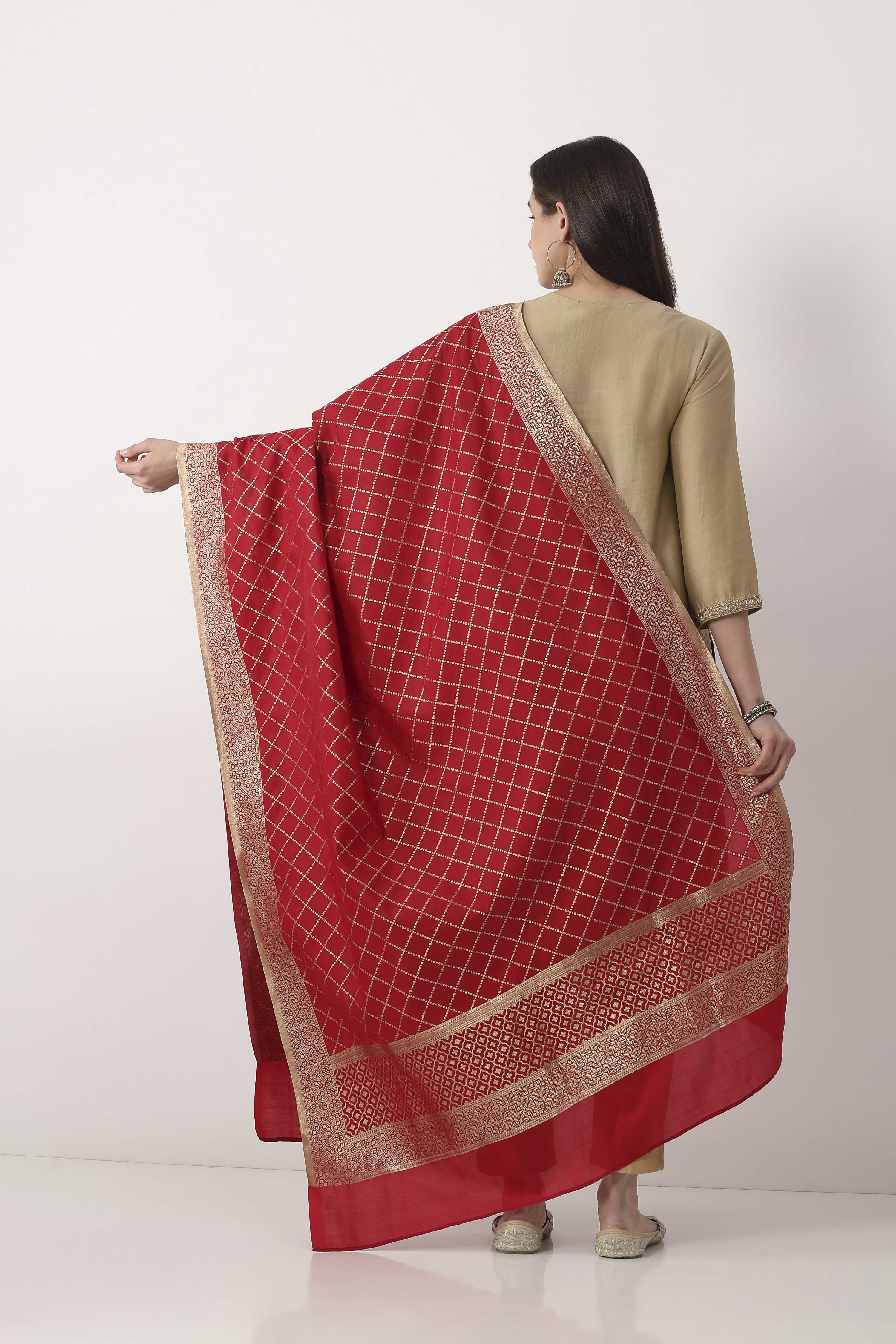 Red Art Silk Dupatta image number 2