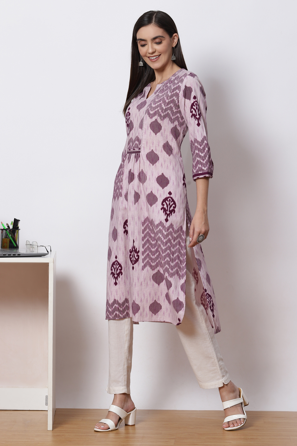 Plum Cotton Straight Kurta image number 2