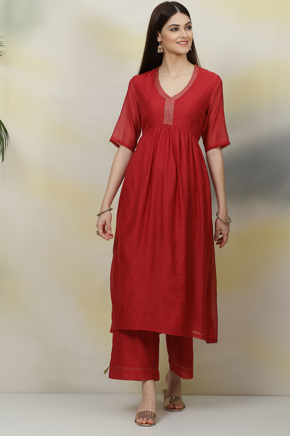 Navy Flared Art Silk Fusion Wear 2 Piece Set image number 2