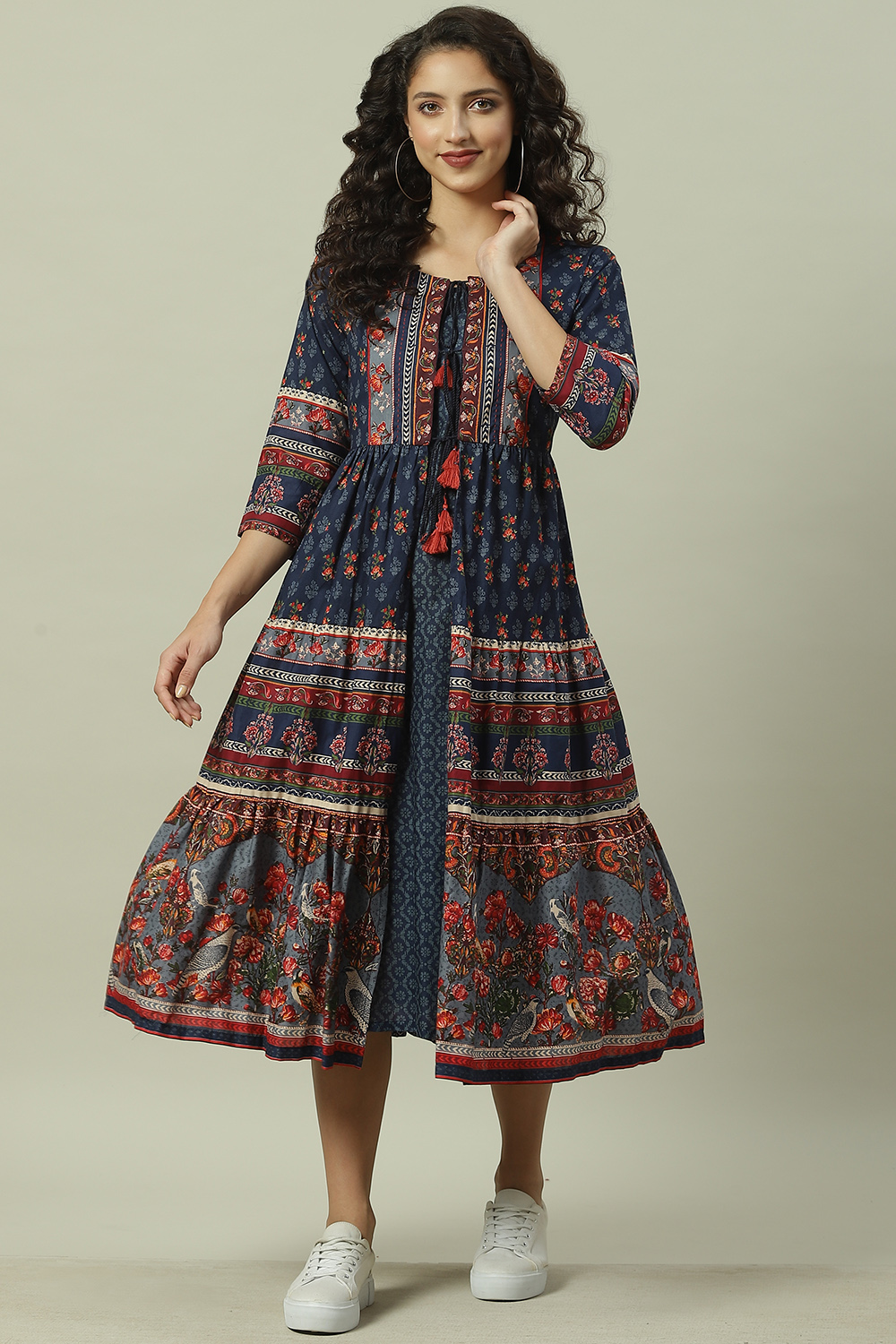 Buy Blue Cotton Fusion Dress with Printed Jacket for INR1999.50 |Biba India