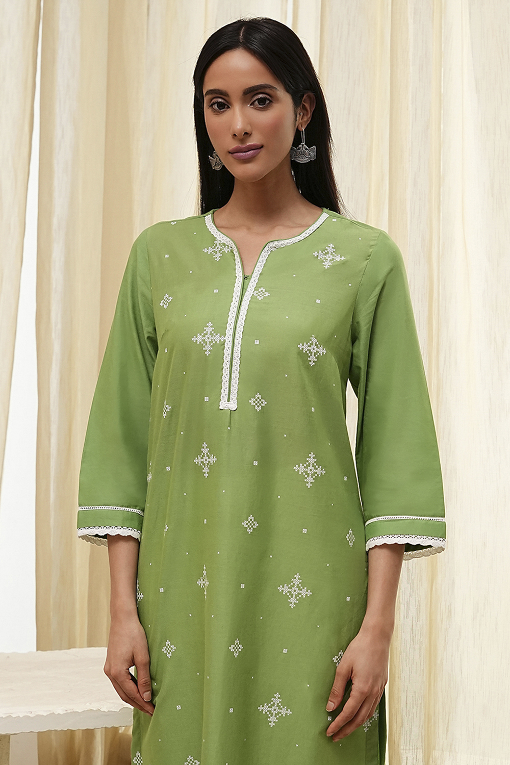 Light Pink Cotton Straight Kurta image number 1