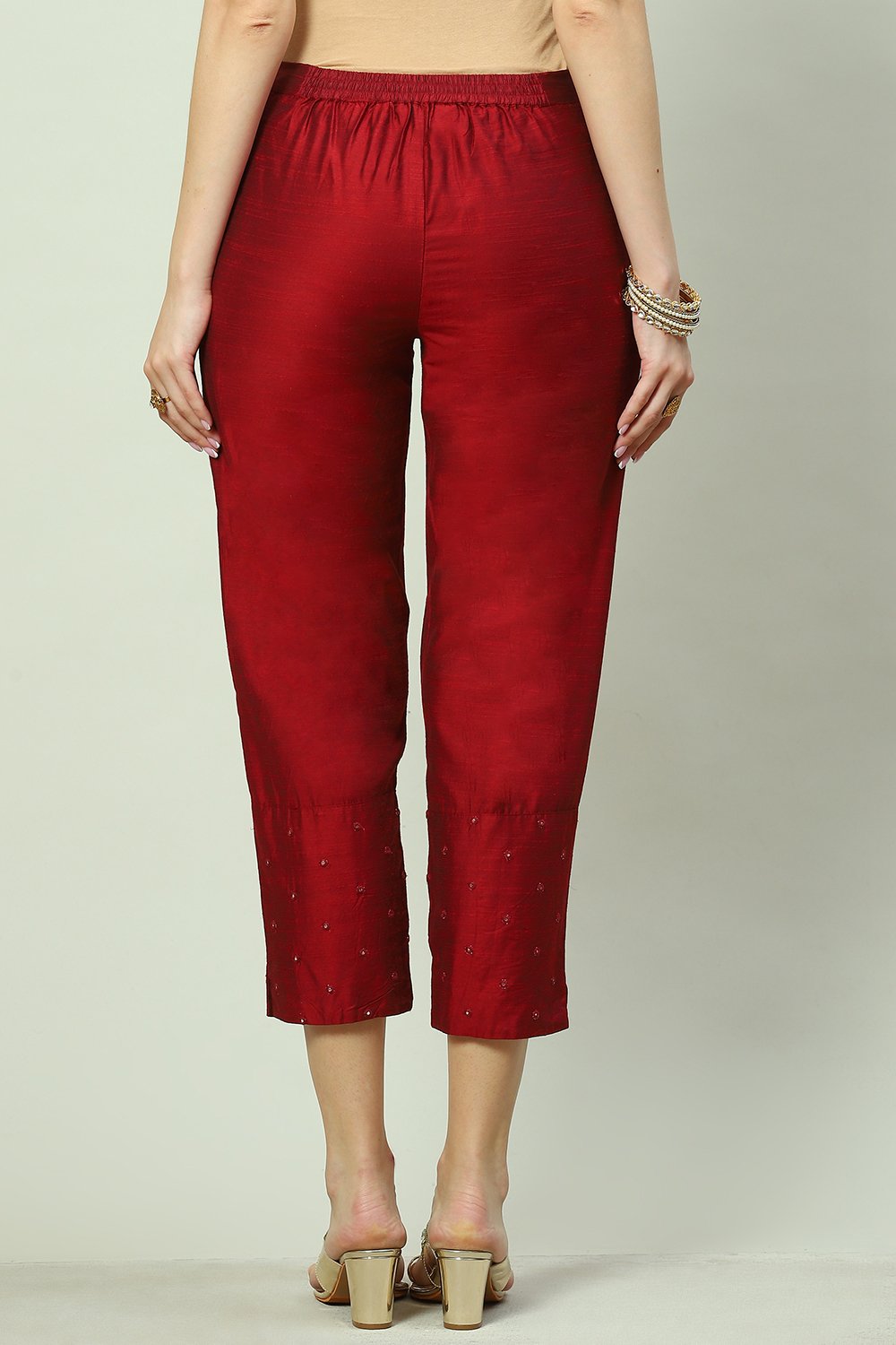 Maroon Poly Viscose Pants image number 4