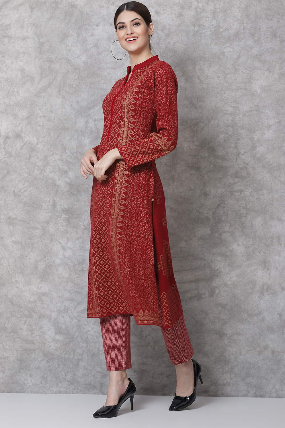 Red Straight Acrylic Kurta image number 3