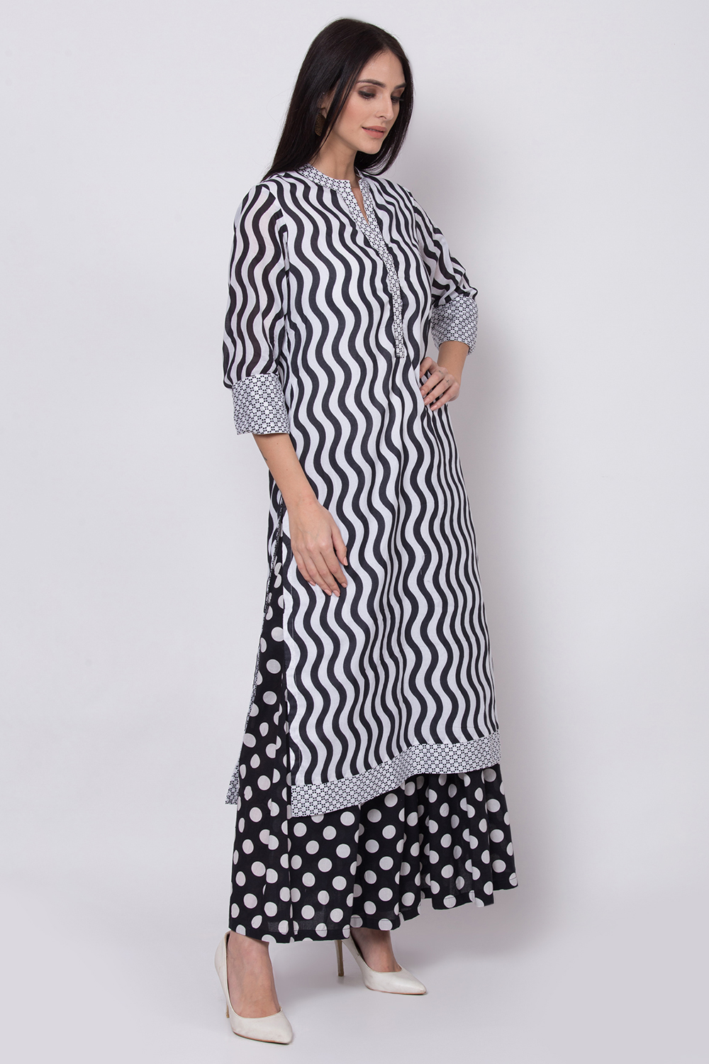 White And Black Cotton Straight Printed Kurta image number 3