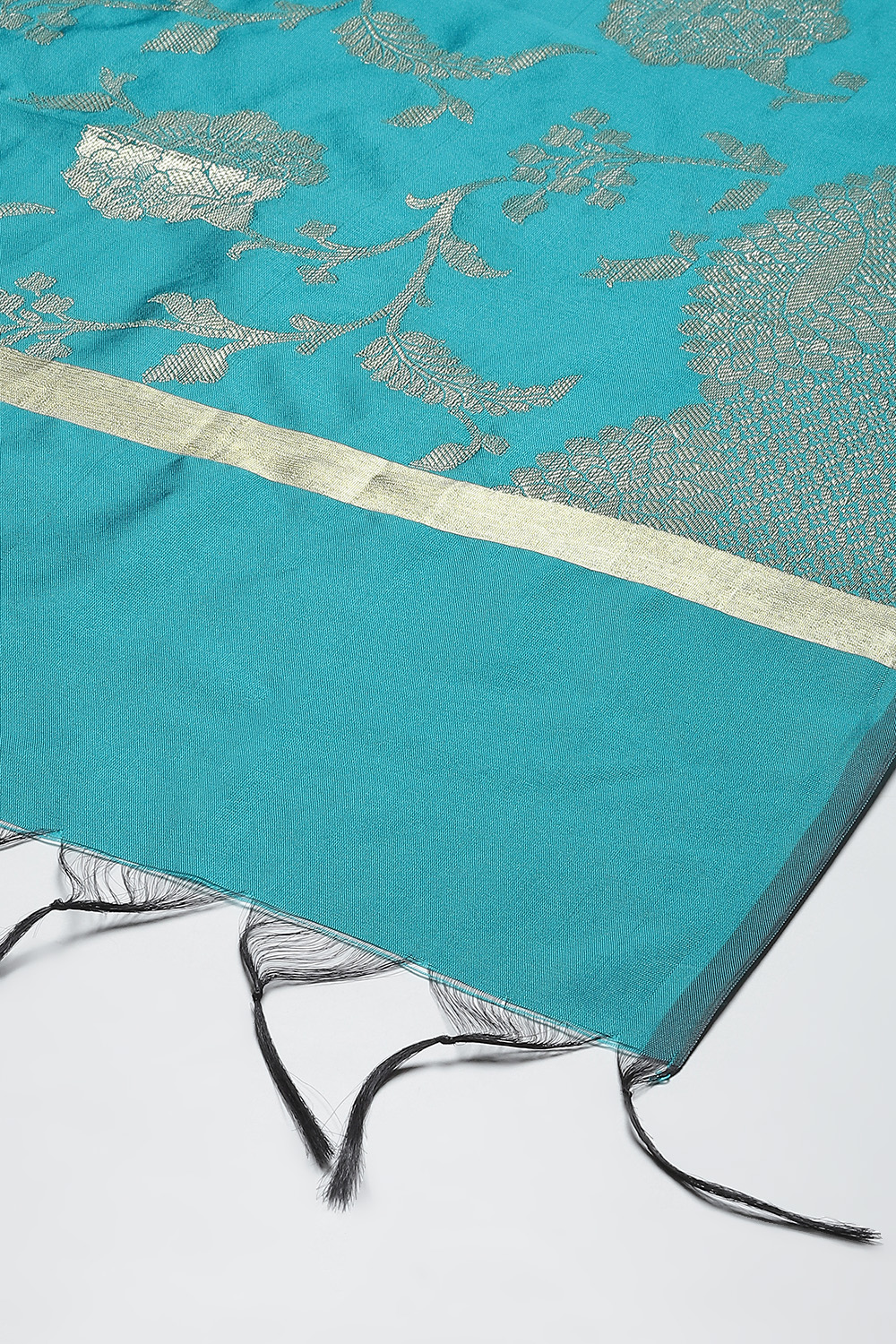 Forest Green Cotton Blend Yarndyed Dupatta image number 1