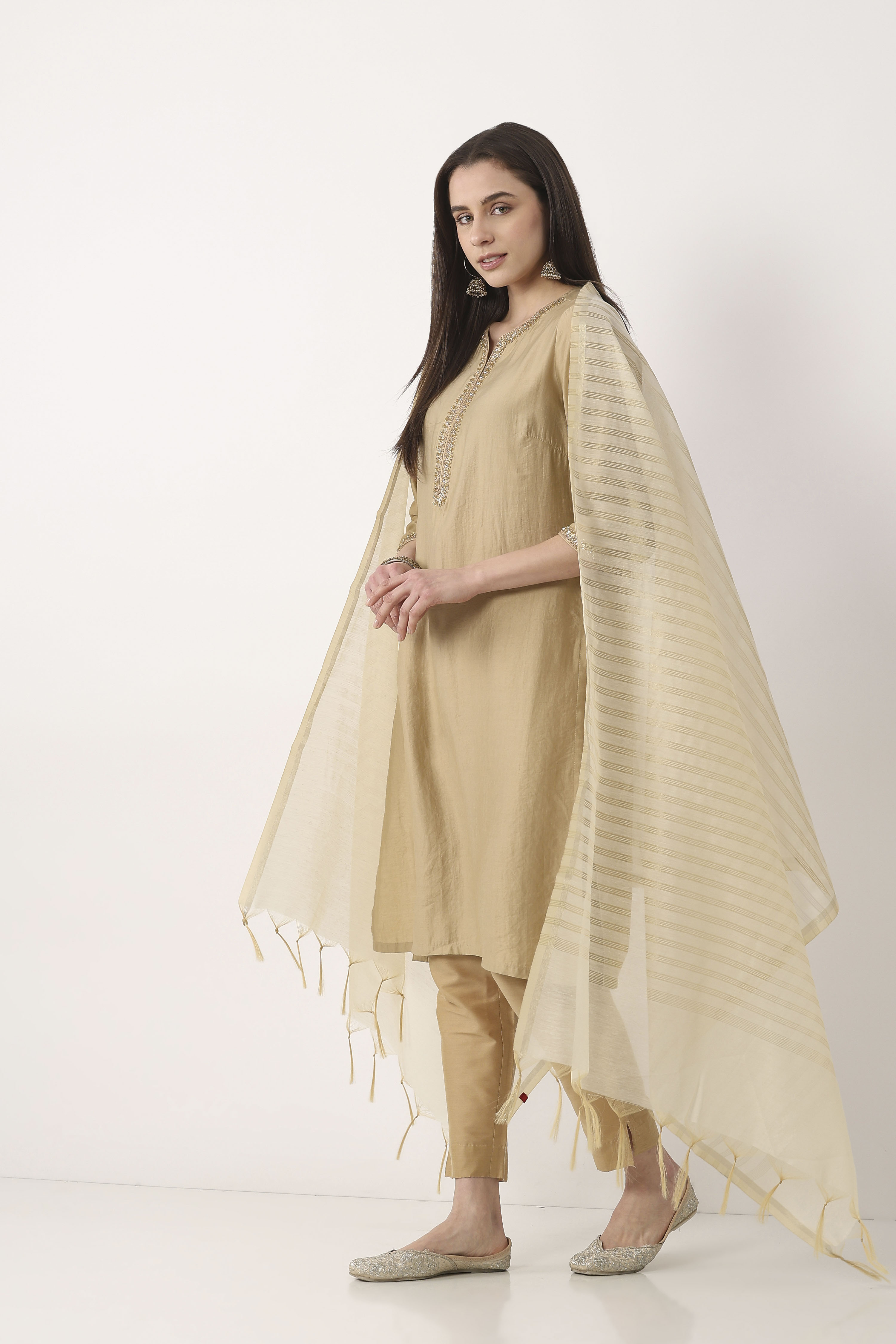Off White Art Silk Dupatta image number 0