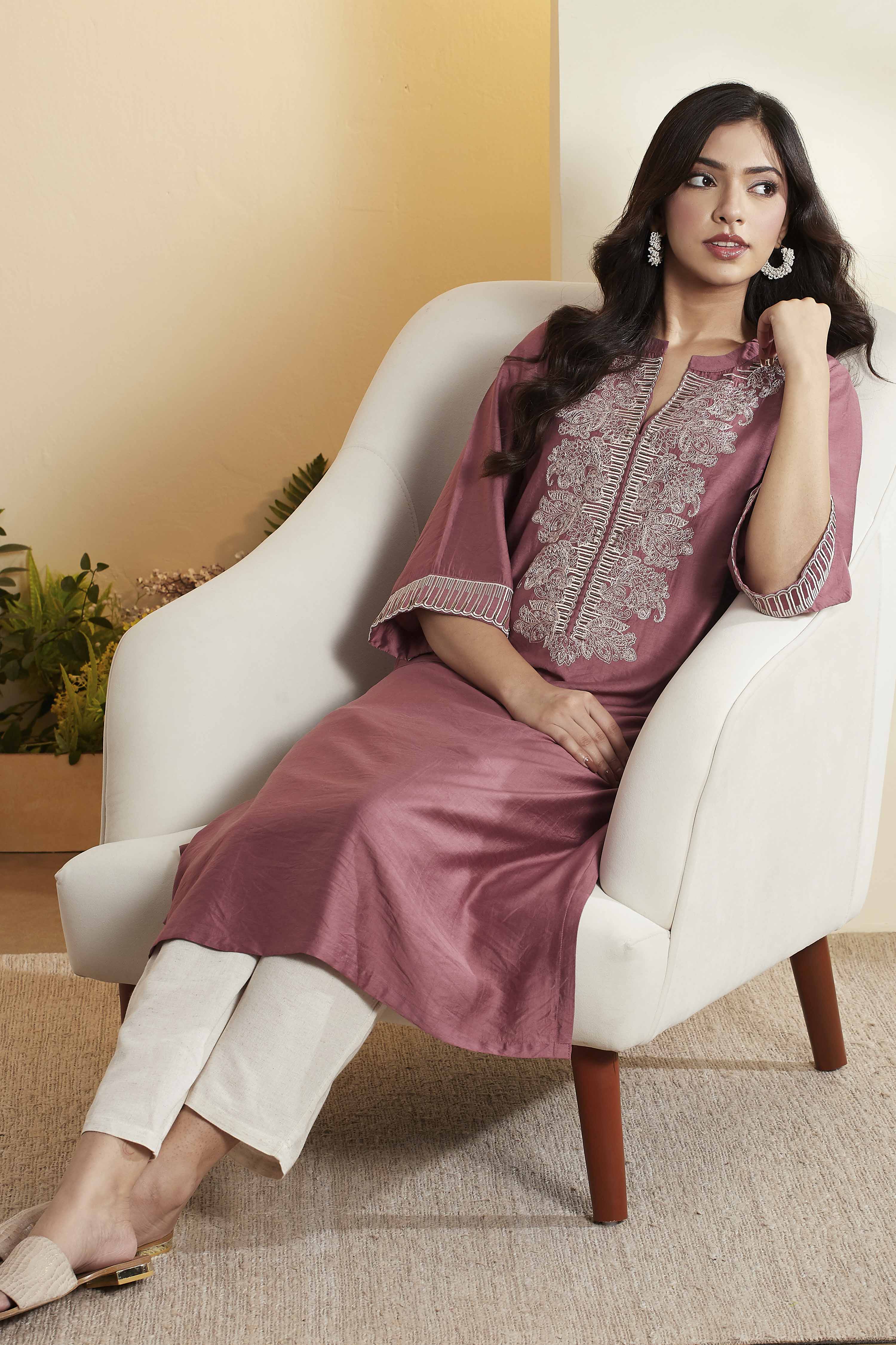 Black Viscose Silk Straight Kurta image number 0