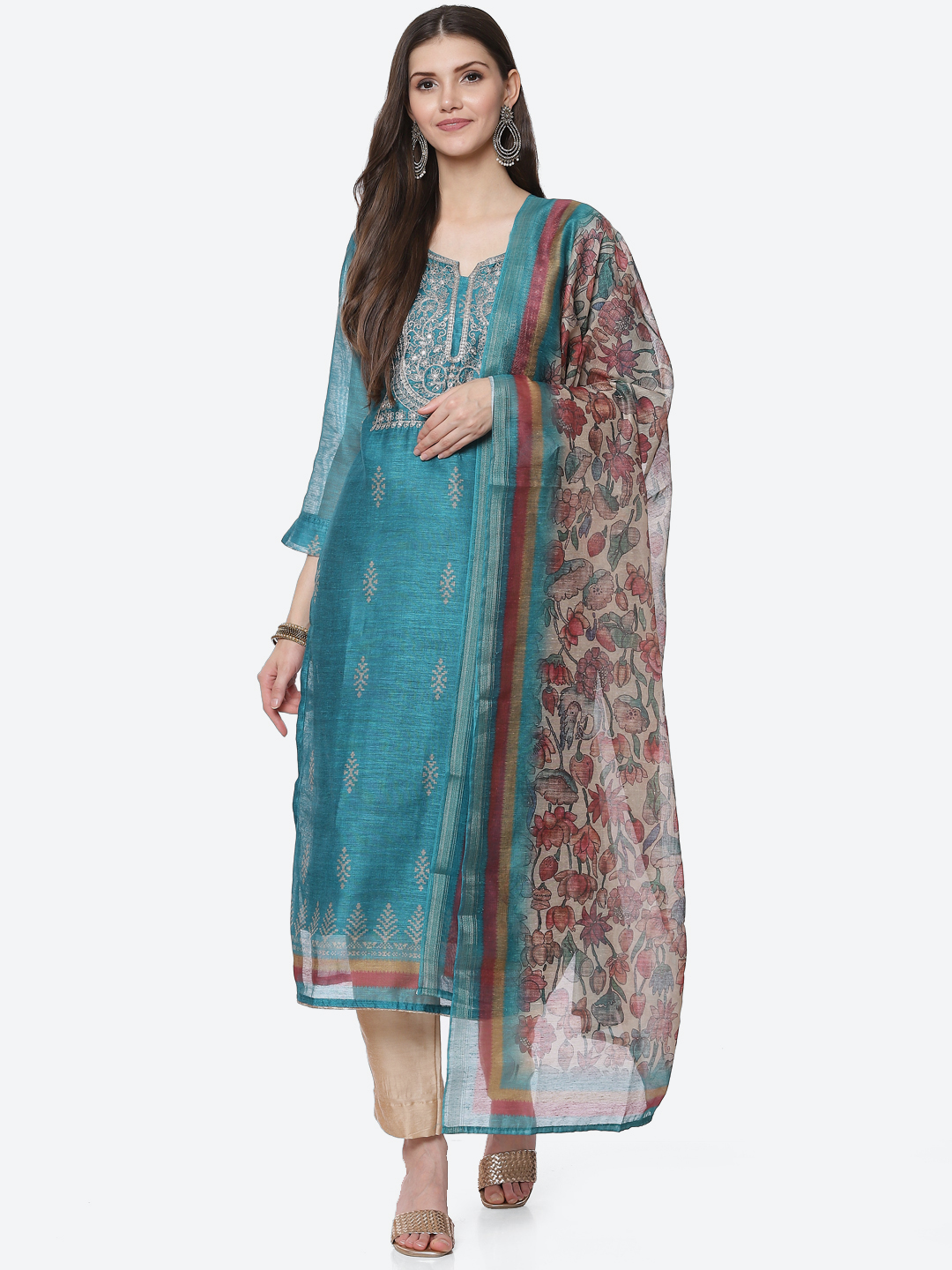 Neutral Chanderi Easy Stitch Suit Set image number 0