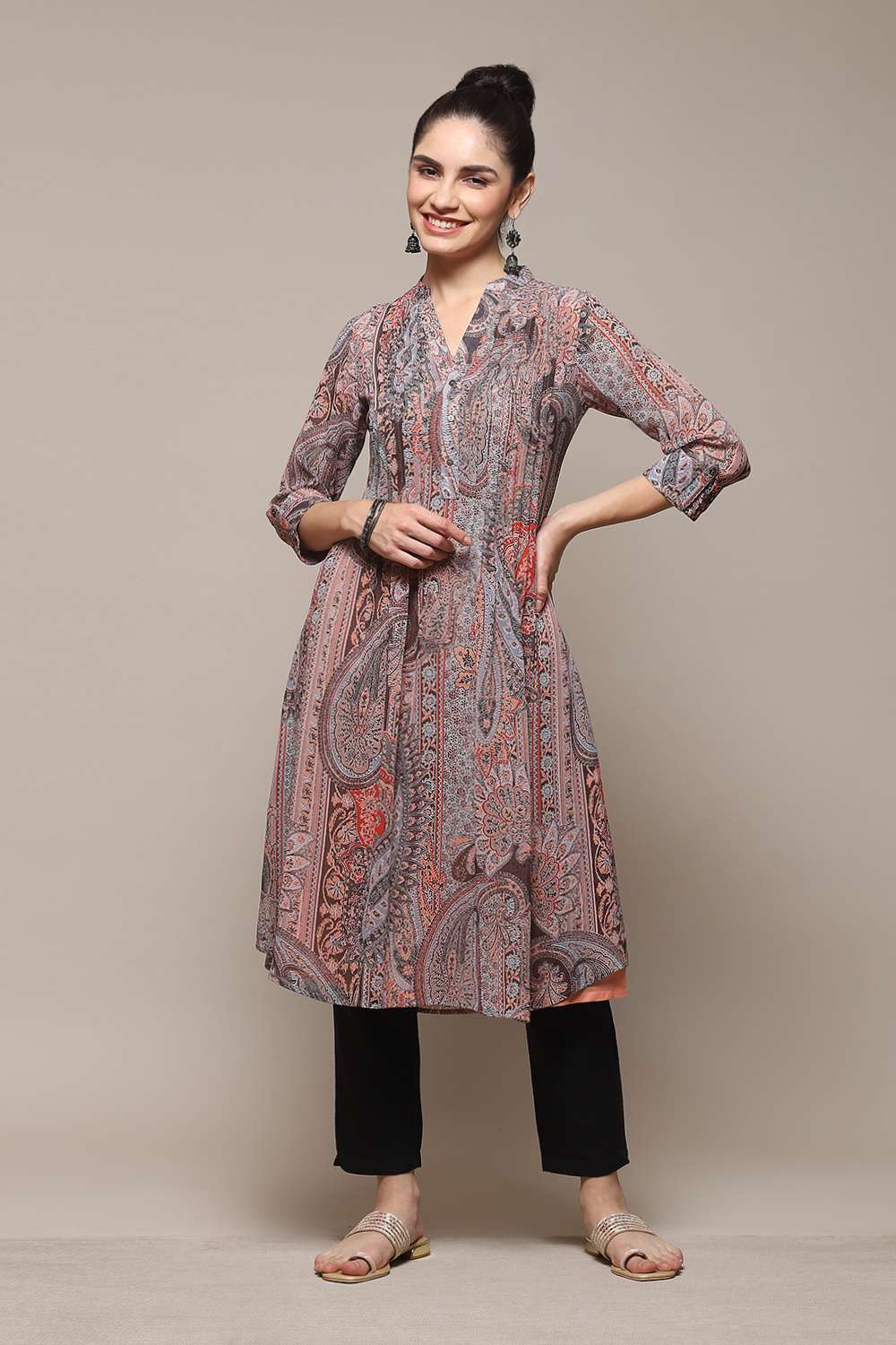 Red & Blue Polyester Straight Printed Kurta image number 6