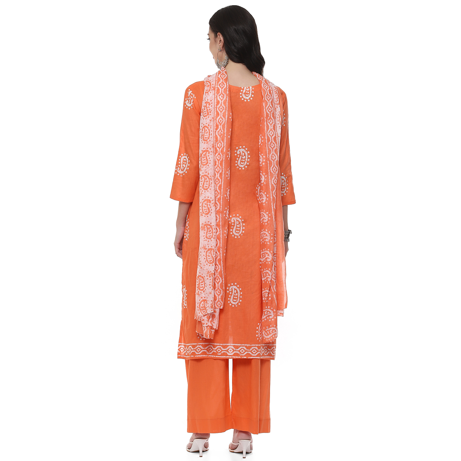 Peach Cotton Blend Unstitched Suit Set image number 6