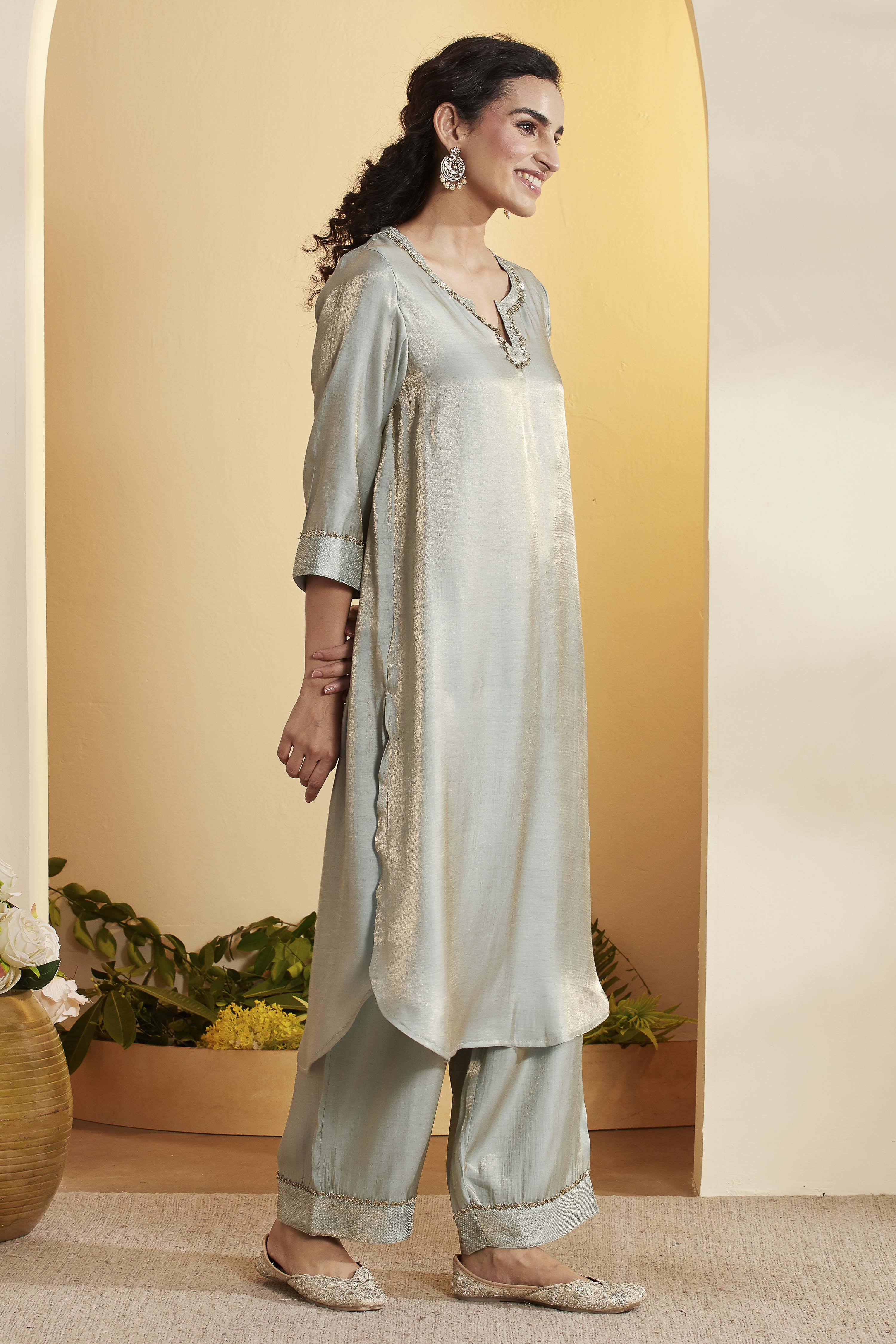 Sky Blue Viscose Rayon Straight Kurta Pants Set image number 4