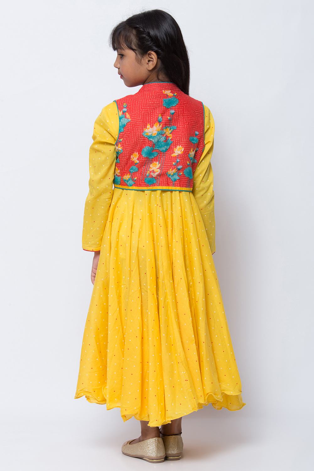 Yellow Cotton Anarkali Kurta Churidar Suit Set image number 5
