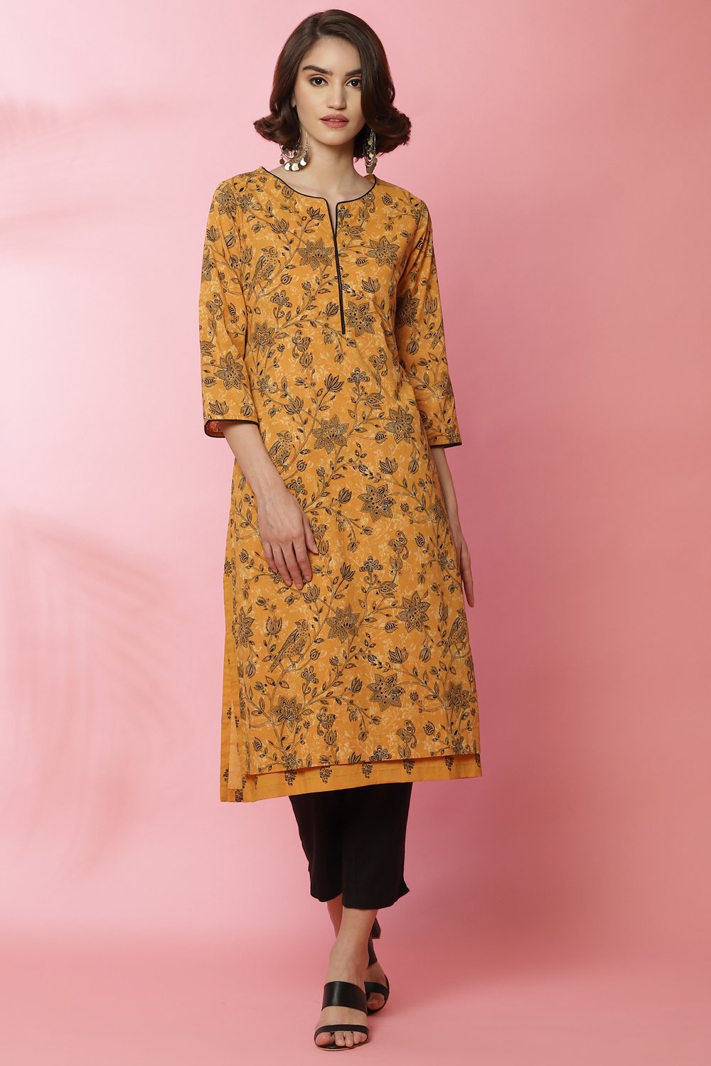 Ochre Cotton Straight Printed Kurta image number 0