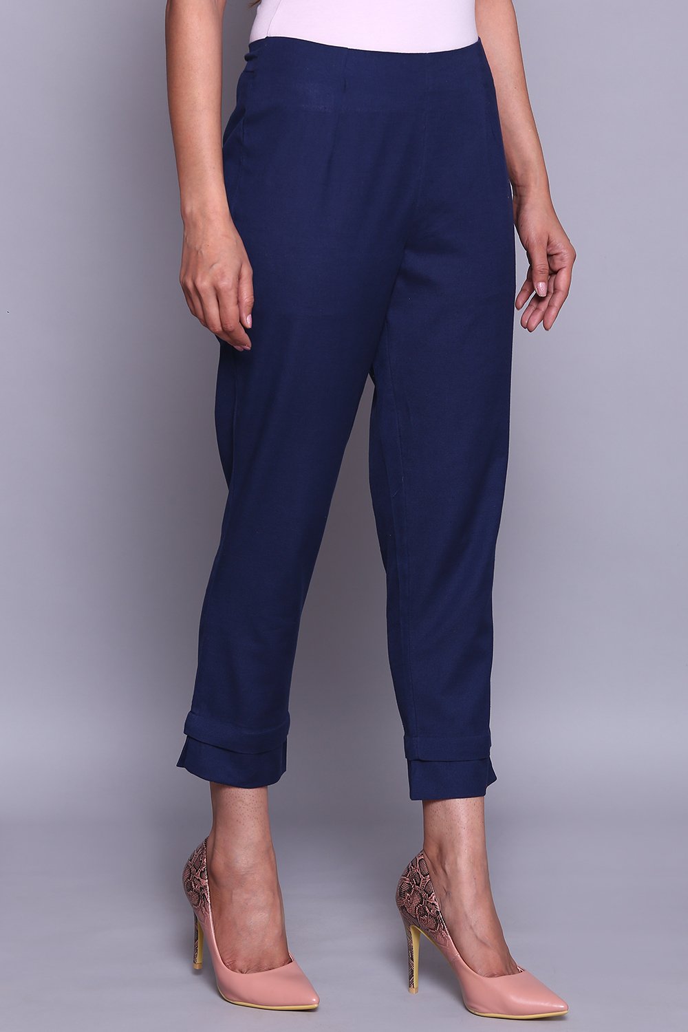Navy Blue Cotton Flax Pants image number 0