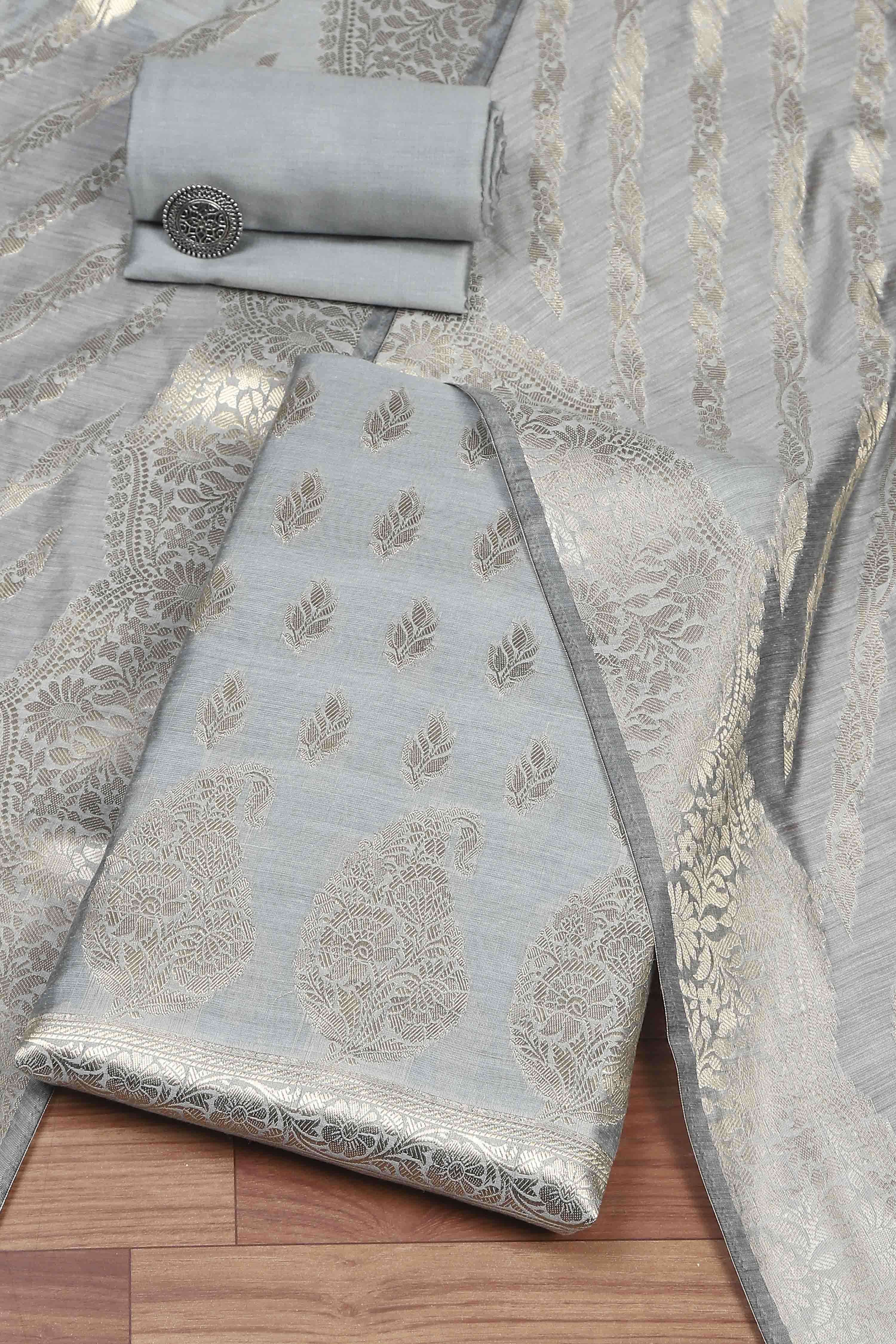 Blue Chanderi  Unstitched Suit Set image number 0