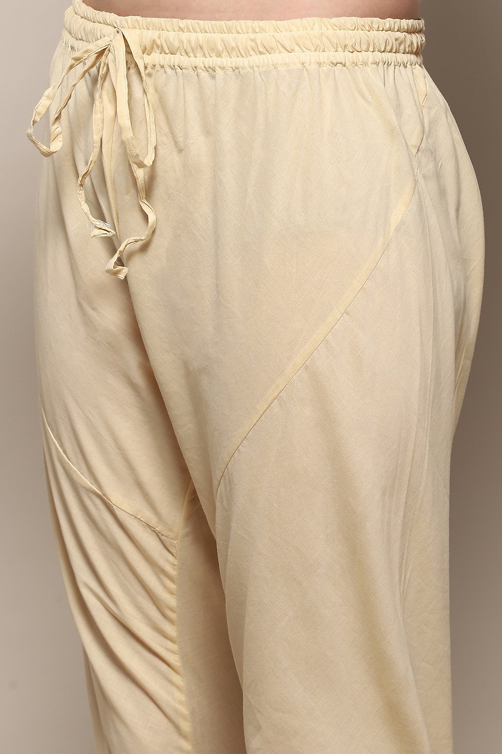 Beige Cotton Blend Embroidered Layered Suit Set image number 2