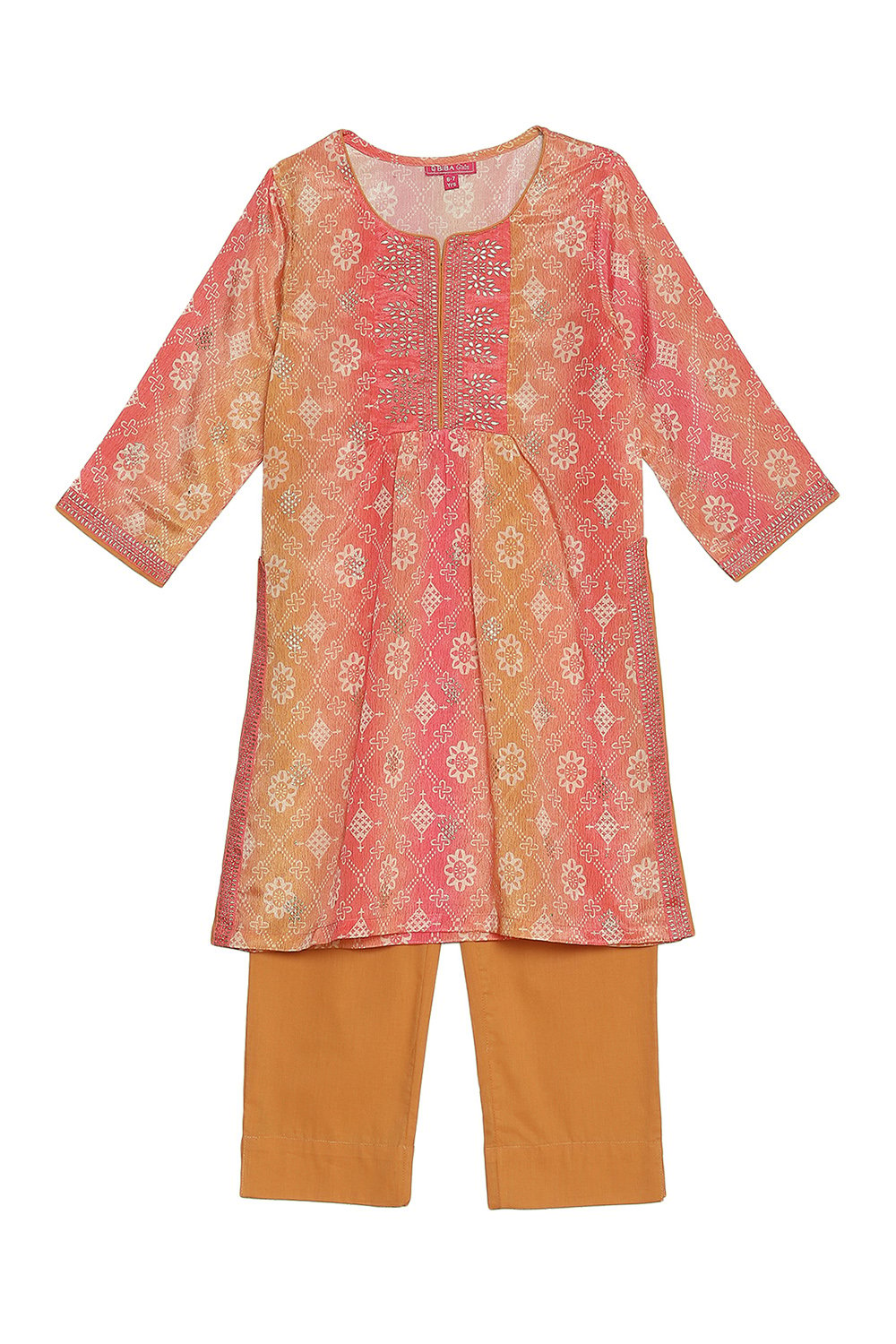 Mustard Polyester A-Line Printed Kurta Set image number 0