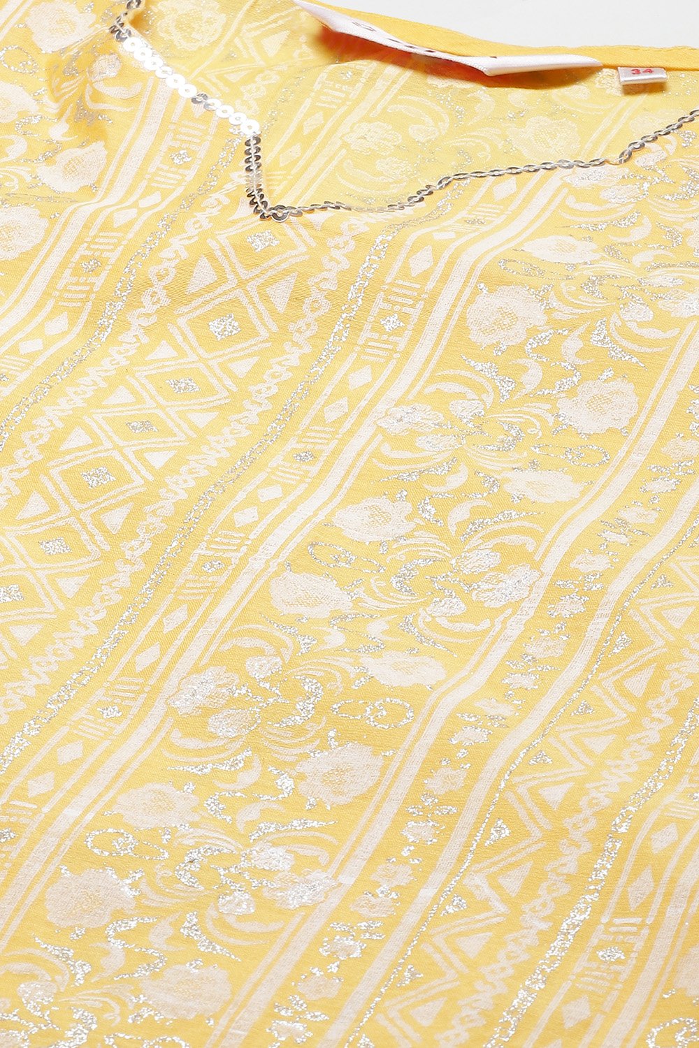 Yellow Cotton Double Layered Kurta Palazzo Suit Set image number 2