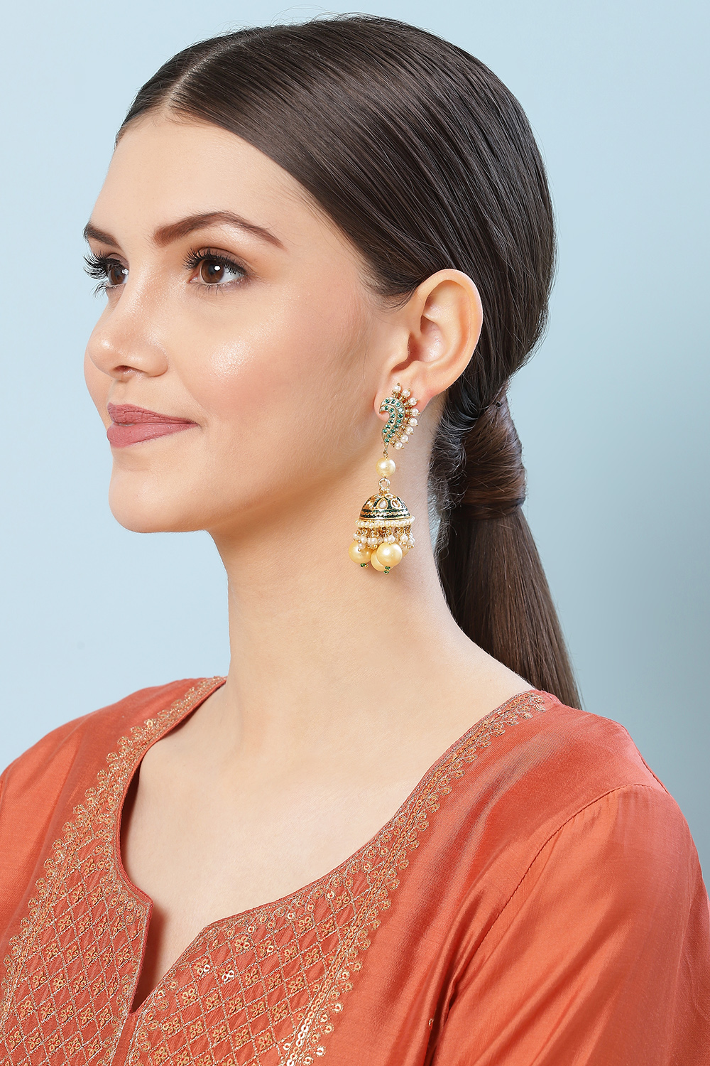 Gold & Green Brass Earrings