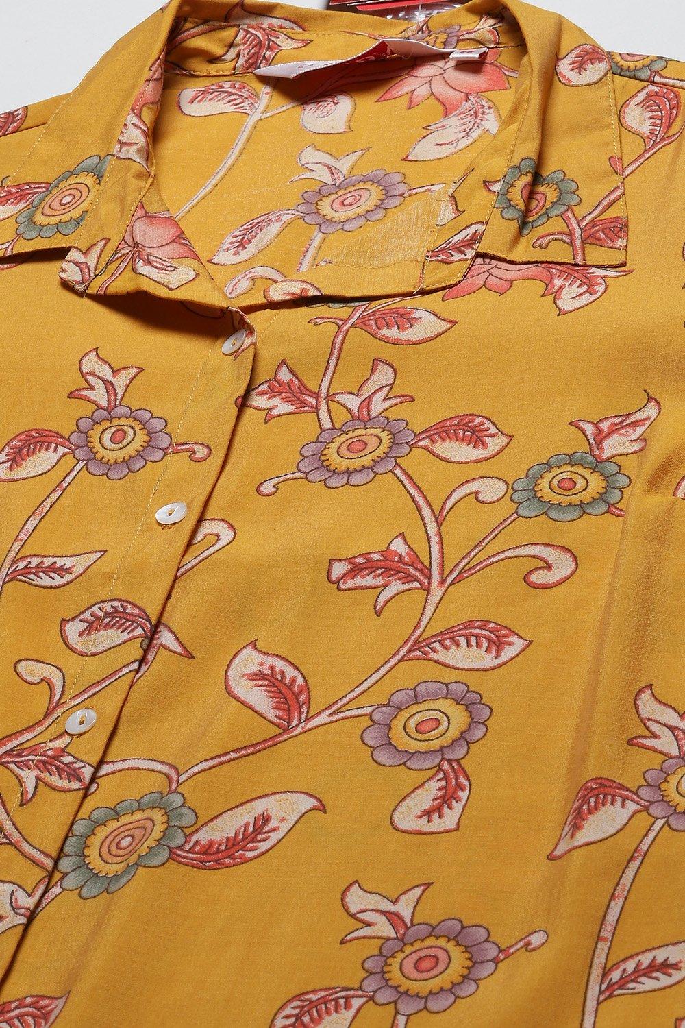 Mustard LIVA Straight Printed Shirt image number 1