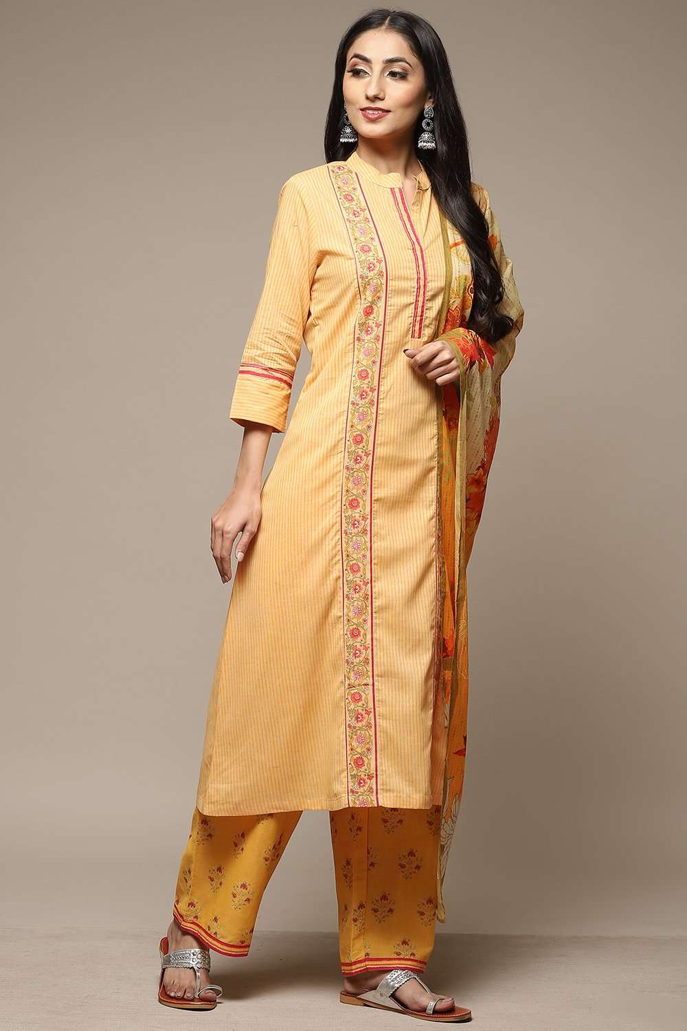 Yellow Cotton A-Line Kurta Palazzo Suit Set image number 5