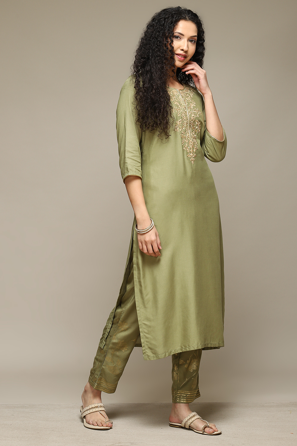 Sap Green Rayon Straight Kurta Palazzo 2 Piece Set image number 5